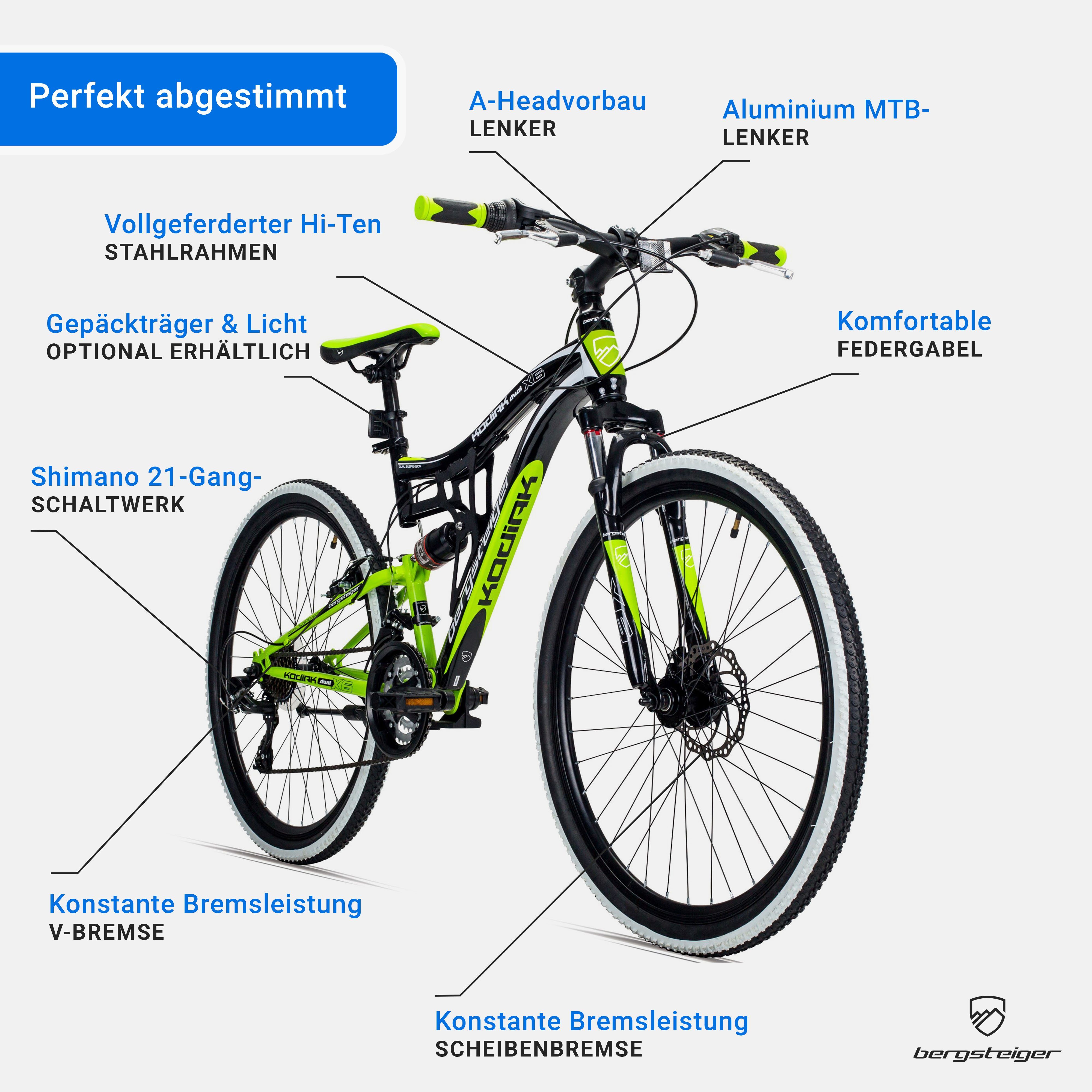 bergsteiger Mountainbike Kodiak 26, 29 Zoll Mountainbike, geeignet ab 150 cm, Damen, Herren, 21 Gang Shimano Tourney RD-TY300 Schaltwerk, Kettenschaltung, V-Bre – Bild 5 von 5