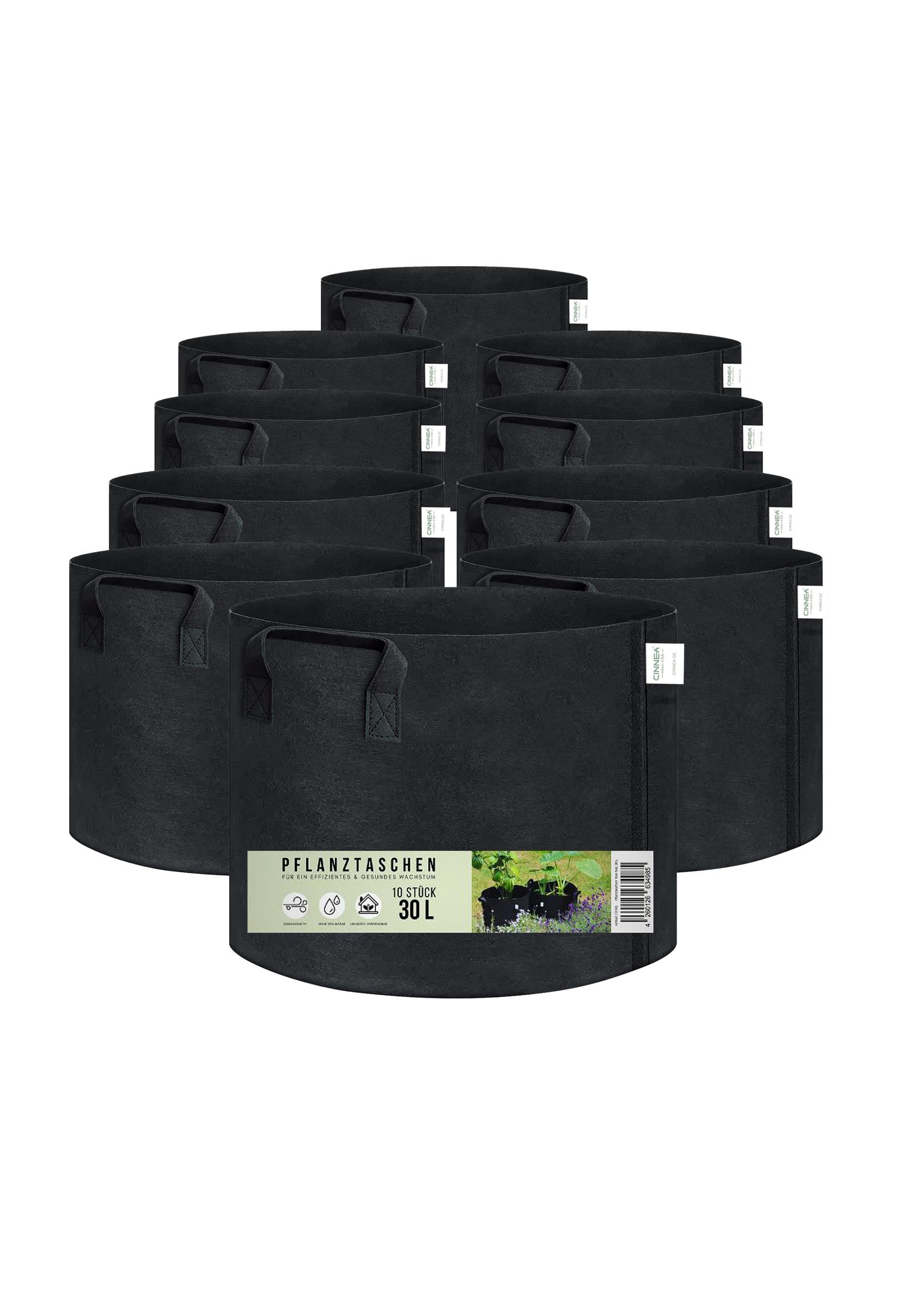 CINNEA Anzuchttopf Pflanztasche 30L, 10 Stück (Vorteilspack, Vorteilspack, platzsparend faltbar, einfach zu transportieren), für ideales Pflanzenwachstum, wiederverwendbar und witterungsbeständig