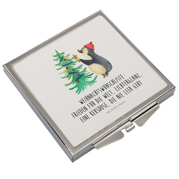 Mr. & Mrs. Panda Kosmetikspiegel Pinguin Weihnachtsbaum - Weiß - Geschenk, Spiegel, Quadrat, schminken (1-St), Magisch verziert
