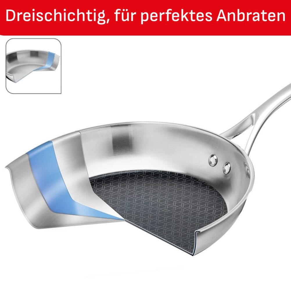Tefal Bratpfanne Eternal Mesh, Edelstahl 18/10 (1-tlg), Triply3-Schicht-Material, Mesh-Beschichtung, alle Herdarten, Induktion
