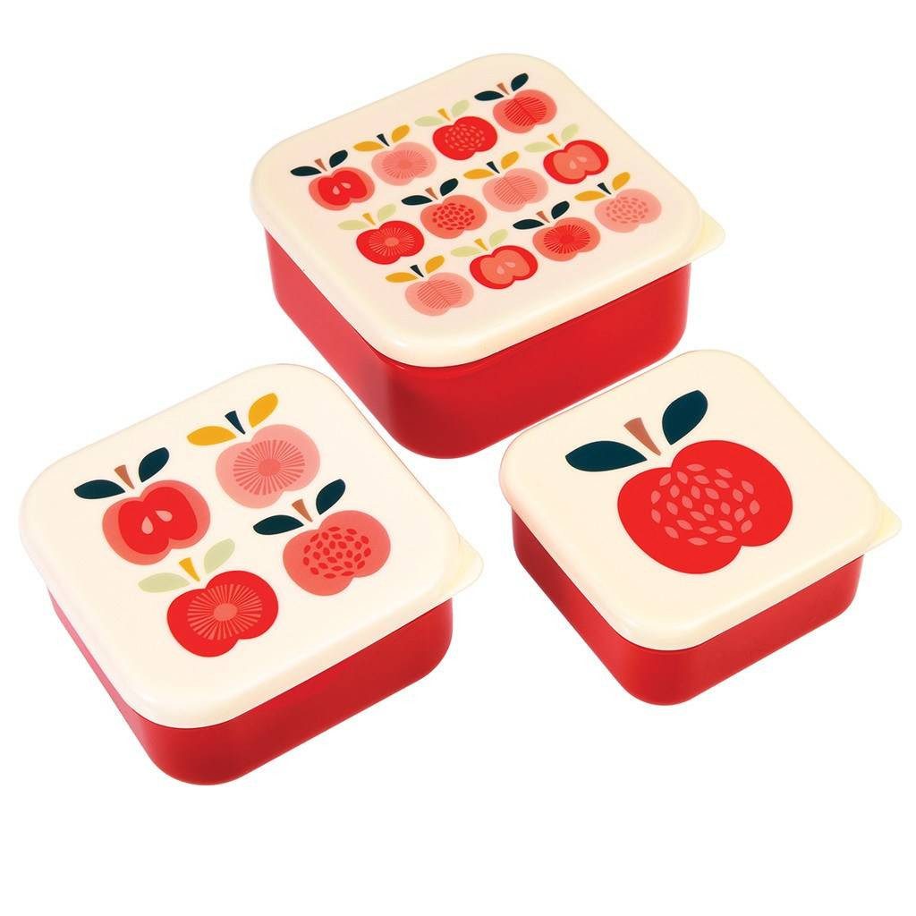 Rex London Lunchbox Snack Box 3er Set Vintage Apple, Kunststoff, BPA-frei, (Set, 3-tlg., ca. 11,5 x 11,5 x 5,5 cm (große Box), jede Box mit eigenem Design, passt genau in den größeren Behälter