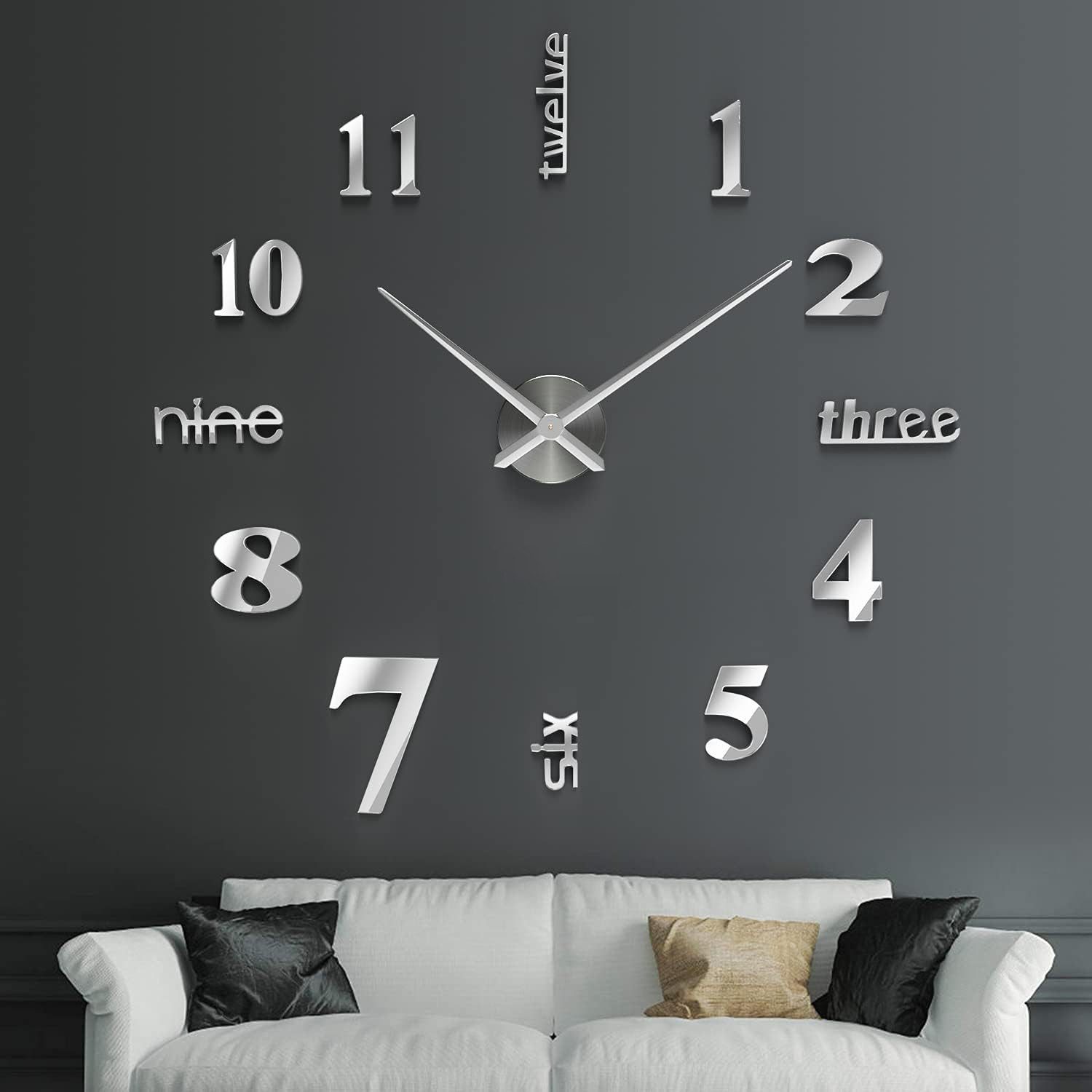 Wanduhr Moderne DIY,3D Rahmenlos Zahlen Wanduhren,Dekoration Geschenk 80-130cm