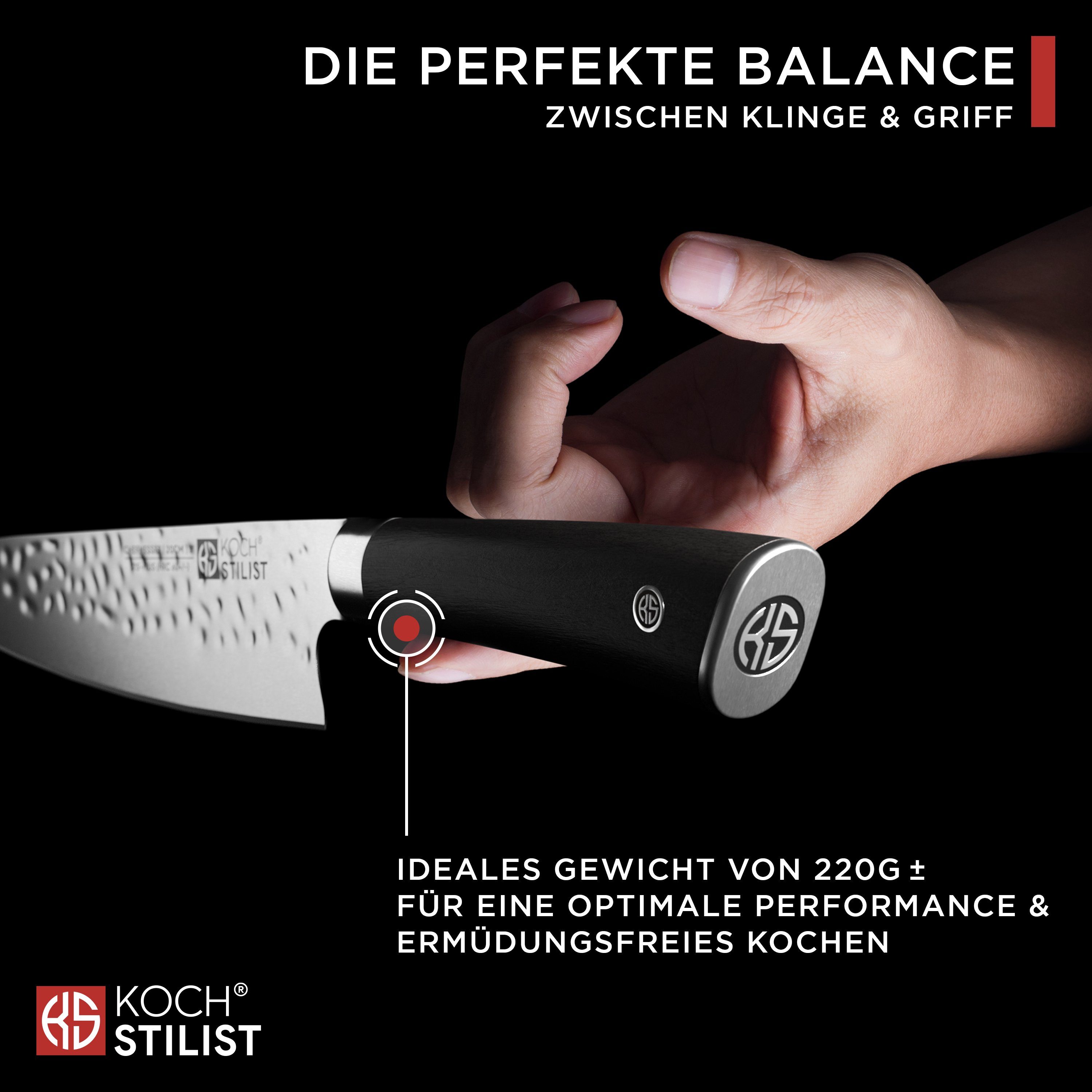 KOCHSTILIST by Kris Wu Kochmesser Premium, extra scharf, 20 cm - hohe Schneidleistung im edlen Design, Küchenmesser, Japan, Chef, Messer, Damast, Set, Schwarz,  – Bild 5 von 5