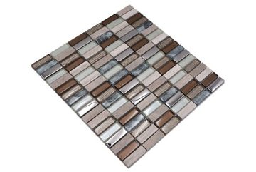 Mosani Mosaikfliesen Glasmosaik Naturstein Mosaik hellbraun silber grau / 10 Matten