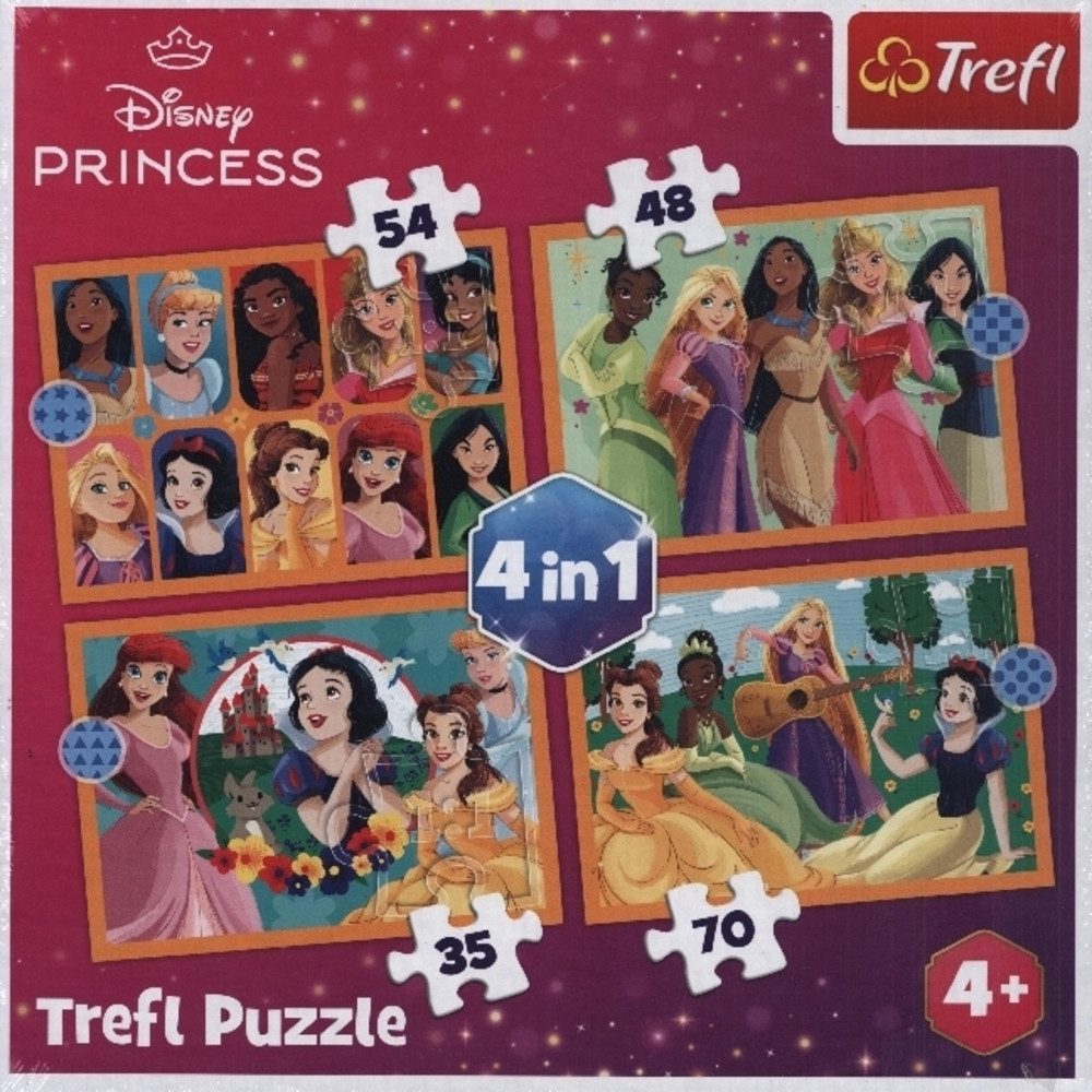 Trefl Puzzle 4 in 1 Puzzle - Disney Princess, 49 Puzzleteile