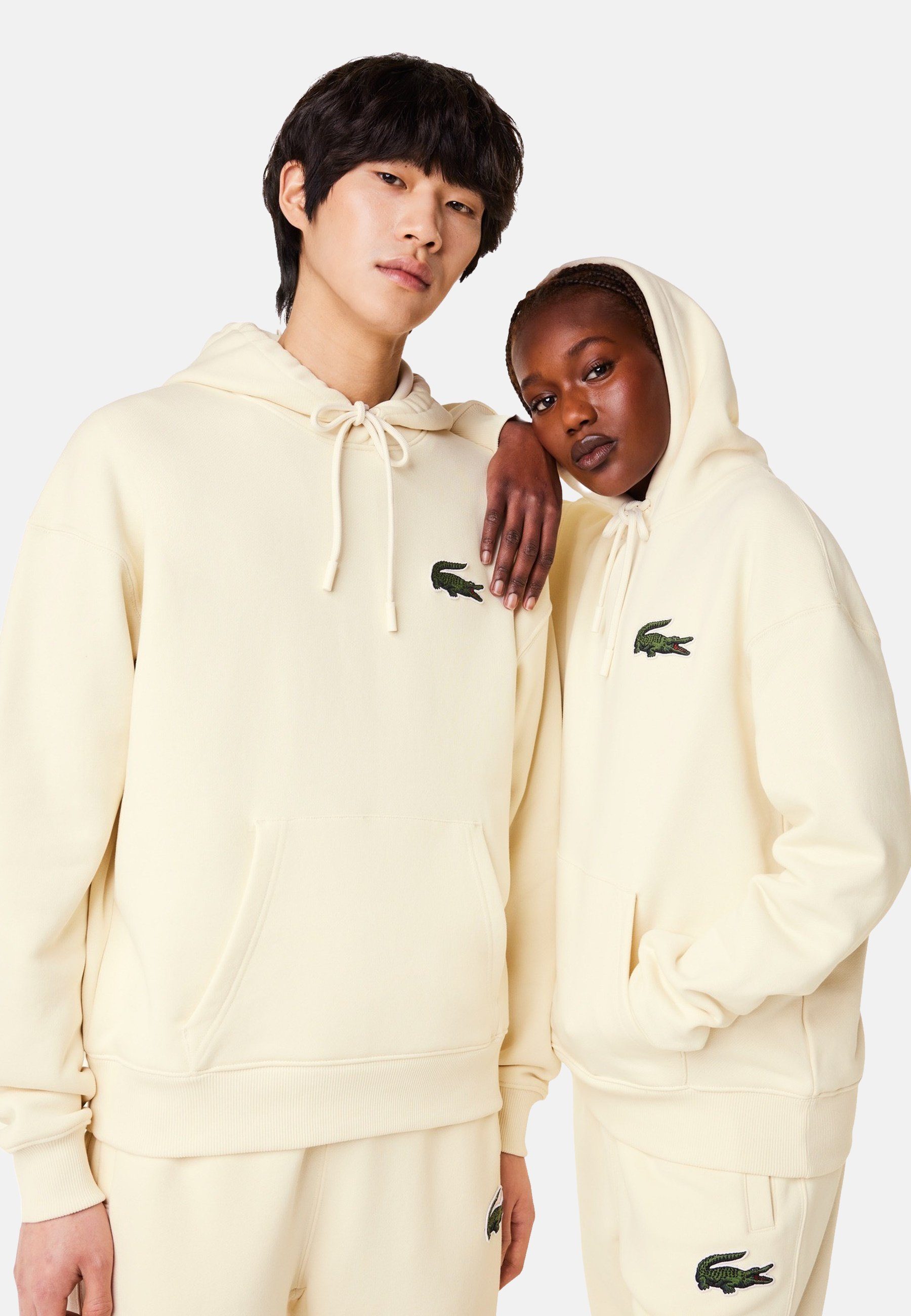 mit Lacoste Hoodie Kapuzenpullover Sweatshirt Unisex Weiß Hoodie