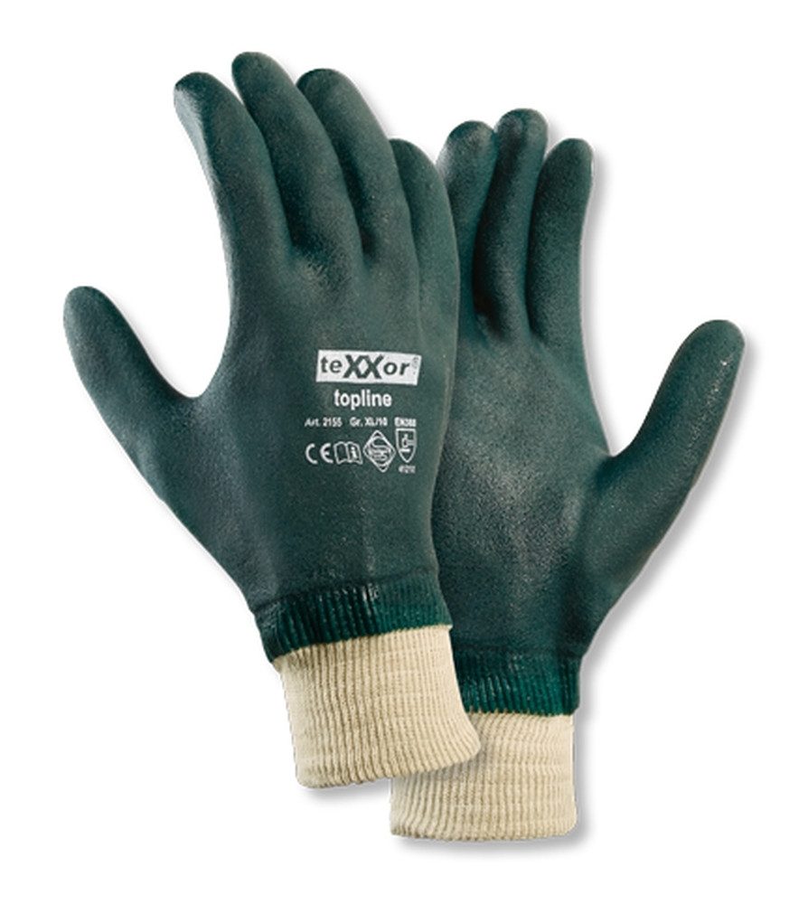 teXXor Arbeitshandschuh-Set 2155 PVC Handschuh mit Strickbund Chemiehandschuh (Packung, 120-St., VPE= 12-120, Gr 10)
