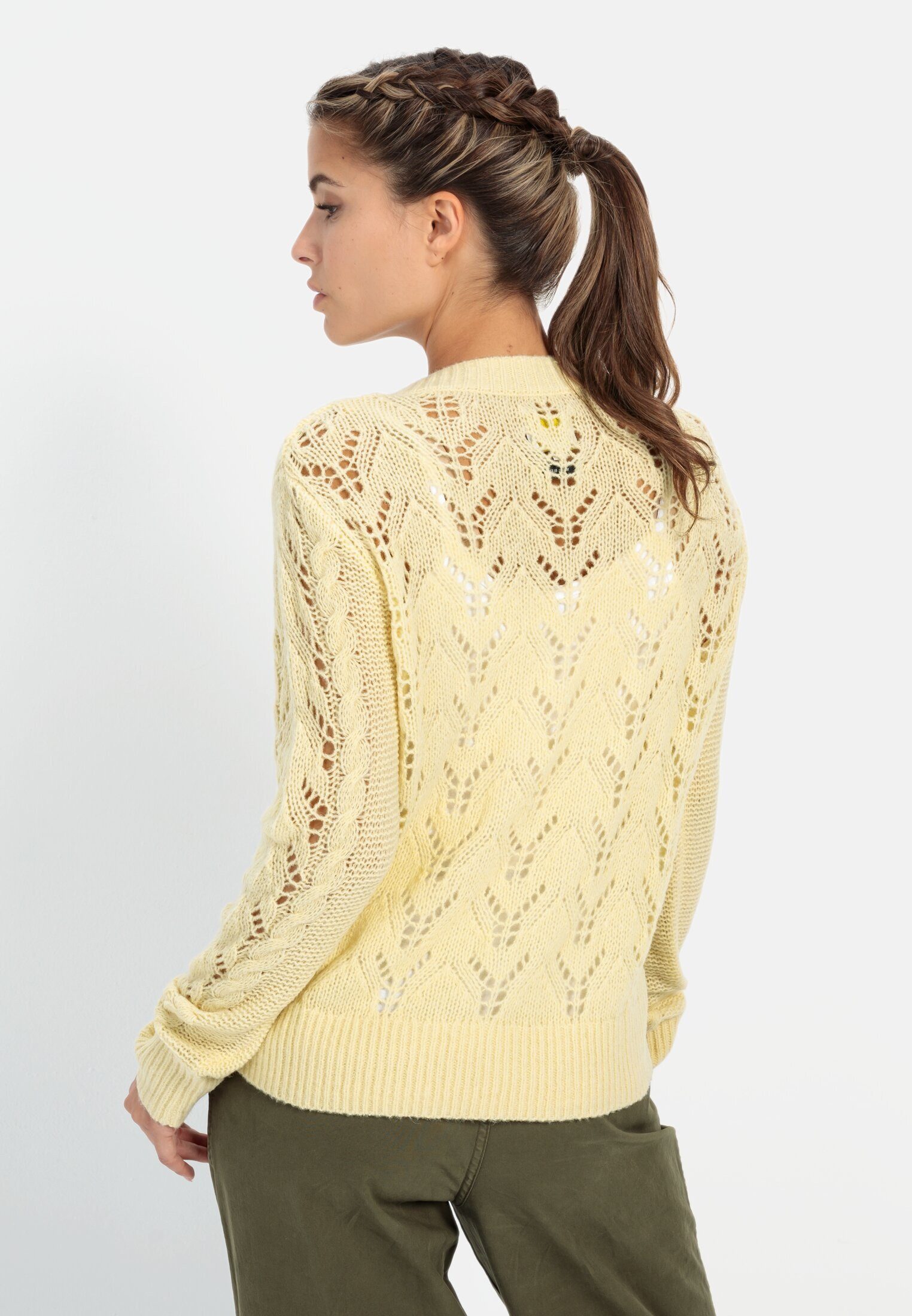 camel active Strickpullover mit V-Ausschnitt Langarm V-Ausschnitt Markenlabel