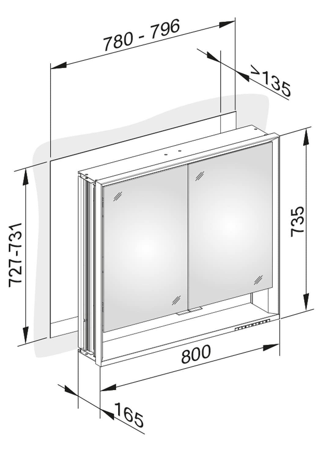 (Badezimmerspiegelschrank dimmbar, 2-türig, cm Aluminium-Korpus, Royal LED) Spiegelschrank einstellbare Lichtfarbe, Beleuchtung Keuco Lumos mit 80