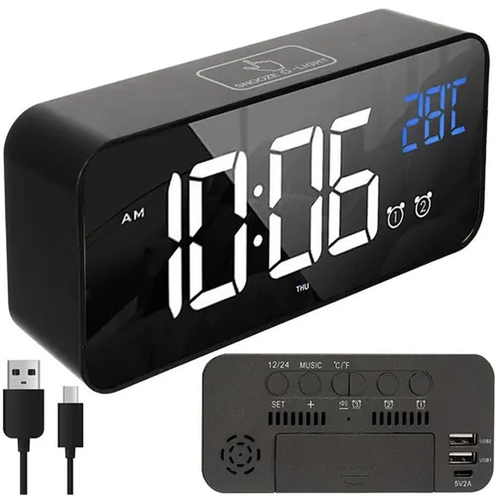 IZOXIS Wecker LED-Uhr Wecker Bis zu drei Weckzeiten, 25 Melodien und einstellbare Lautstärke