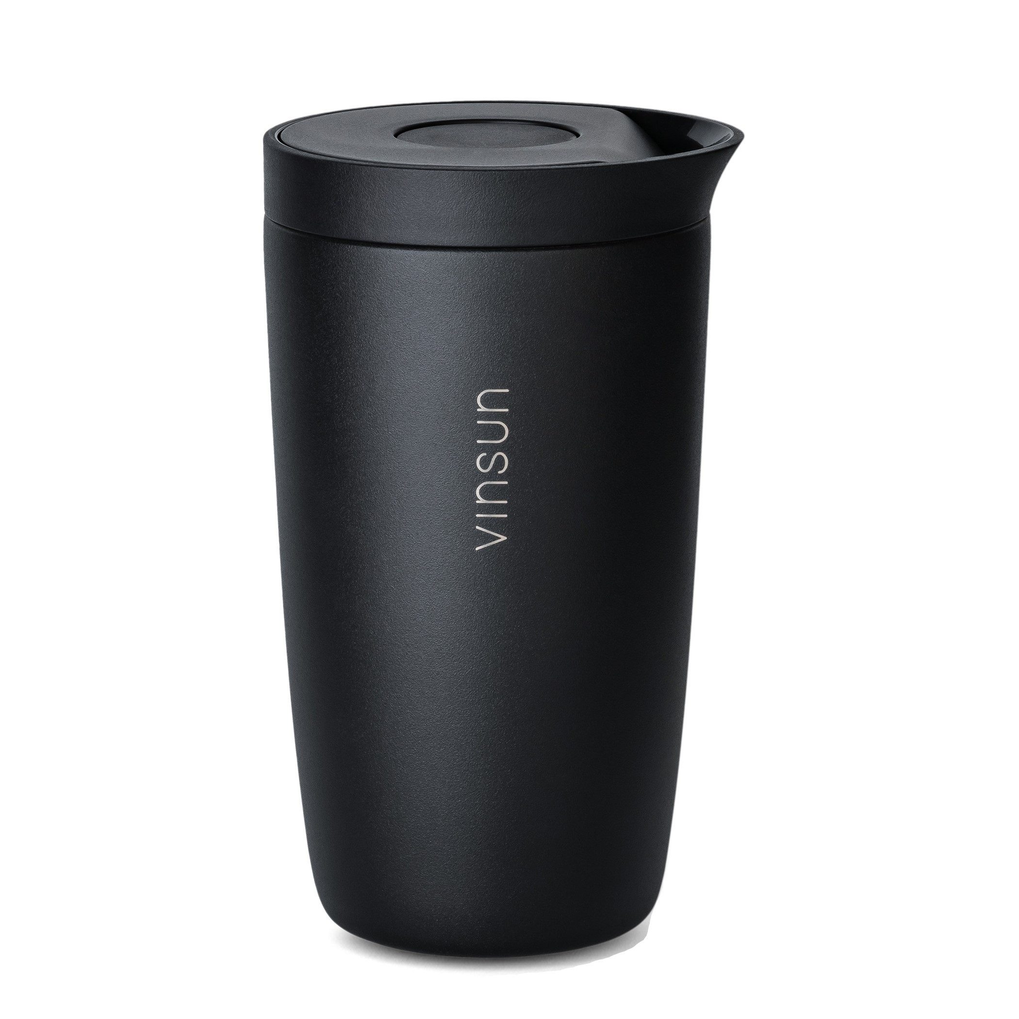 Vinsun Thermobecher Edelstahl Isolierbecher 350ml - Kaffeebecher to Go auslaufsicher, 2-tlg., Edelstahl, Doppelwandig, BPA frei, bruchfest, Einhandbedienung per Knopfdruck