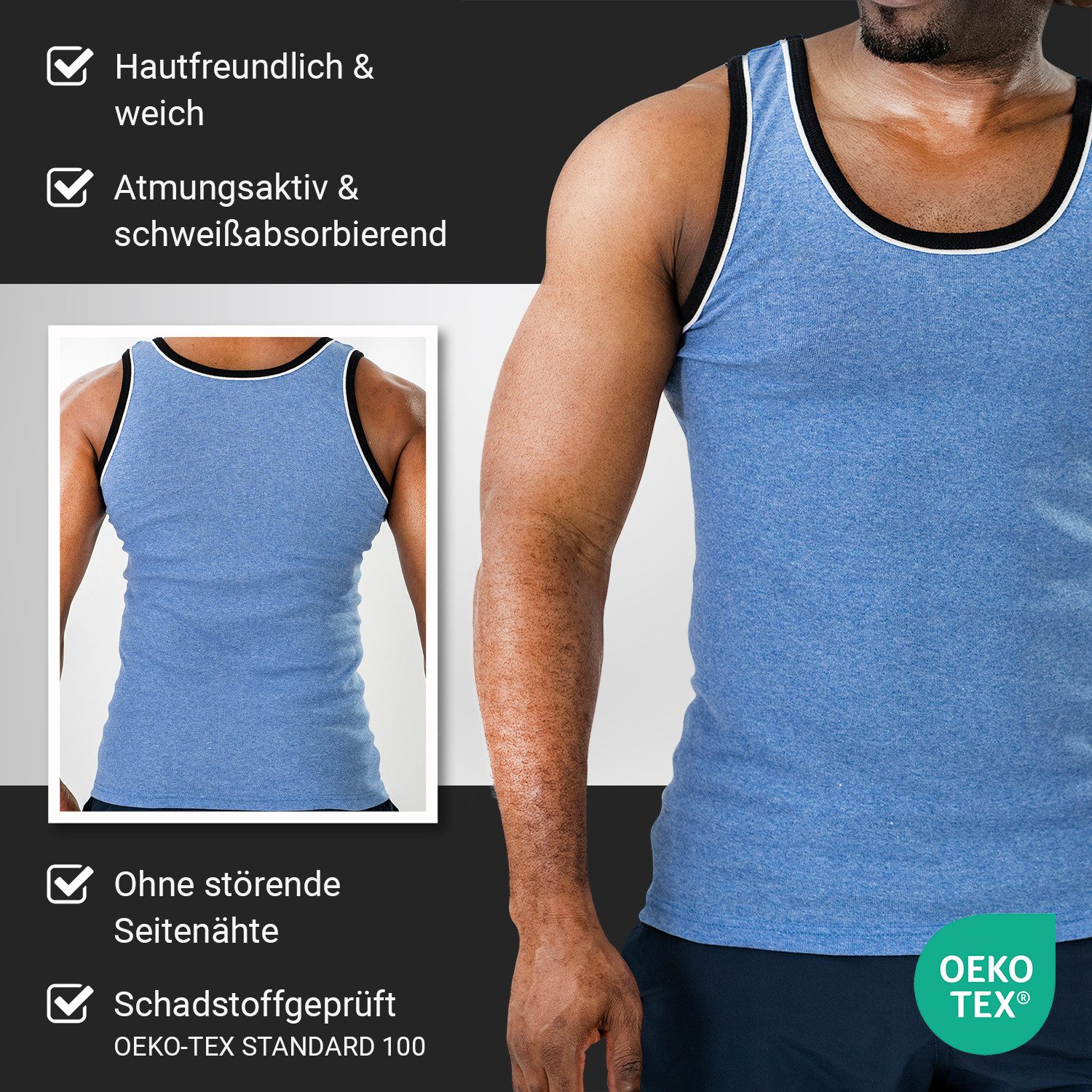 MT Unterhemd Herren Melange Tank-Top (5er Pack) Baumwoll Unterhemden