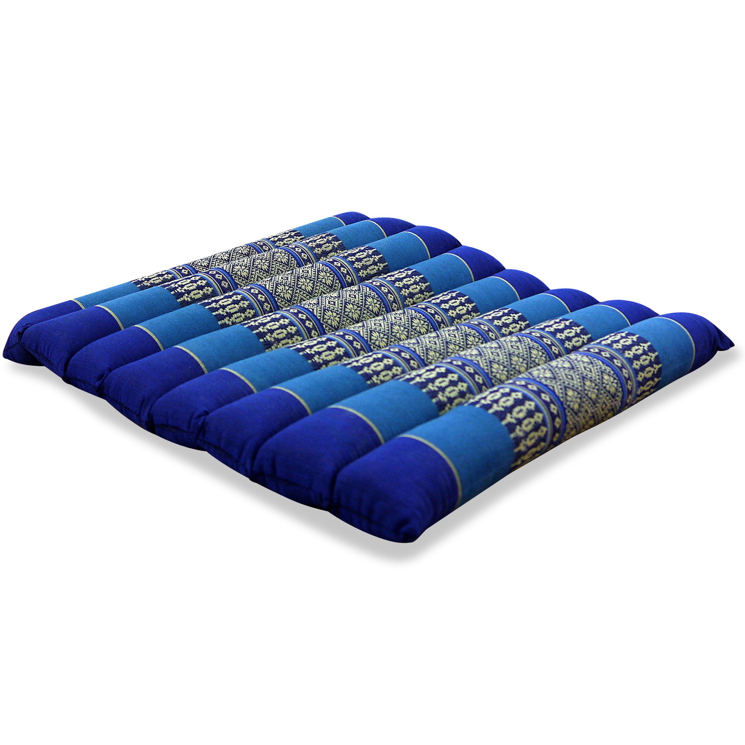 35 cm, 35x35x4,5cm, Steppkissen Blau vegan und Kapok handgefertigt, livasia Sitzkissen