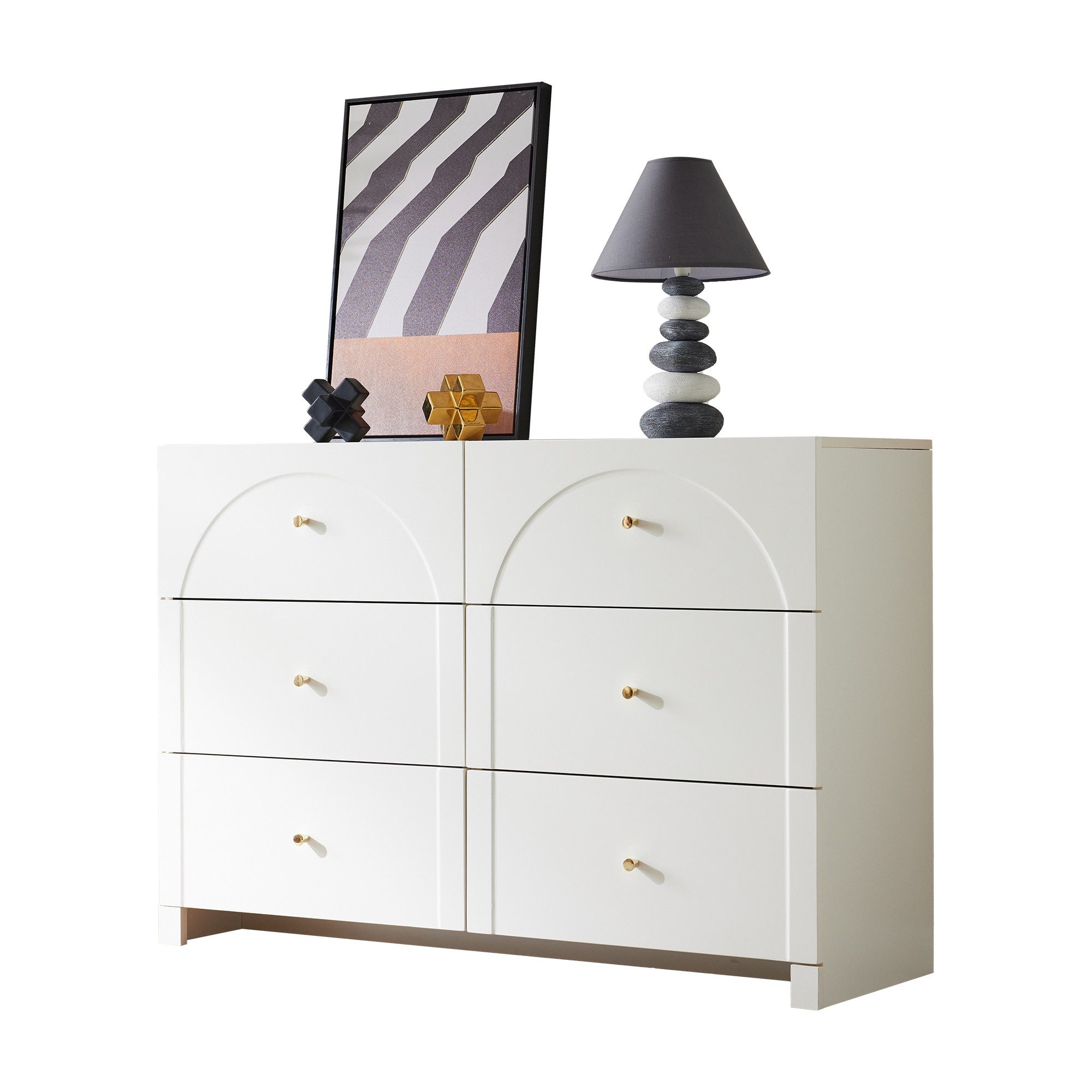 Merax Sideboard, mit 6 Schubladen und goldenem Griff, Kommode, Anrichte, Buffet