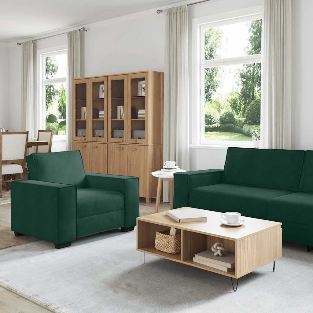 vidaXL Sofa 3-tlg. Sofagarnitur mit Kissen Dunkelgrün Samt, 1 Teile günstig online kaufen
