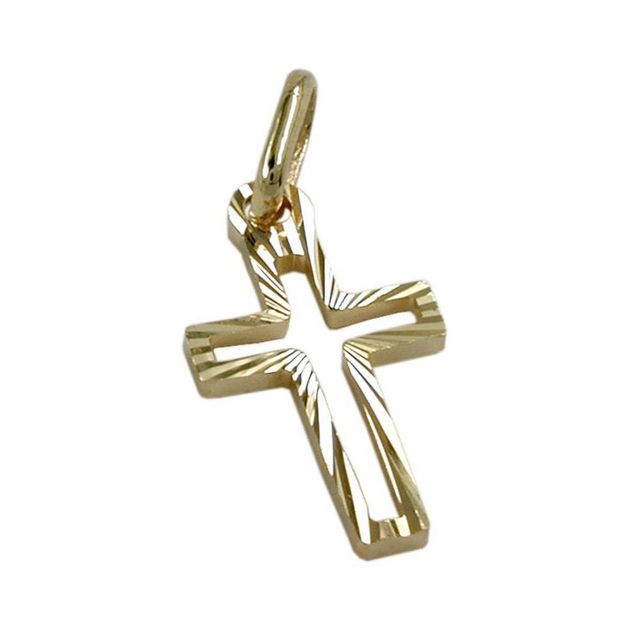 Schmuck Krone Kettenanhänger Kreuz Anhänger Kettenanhänger diamantiert aus 585 Gold Gelbgold Goldanhänger Gold 585 AN11101