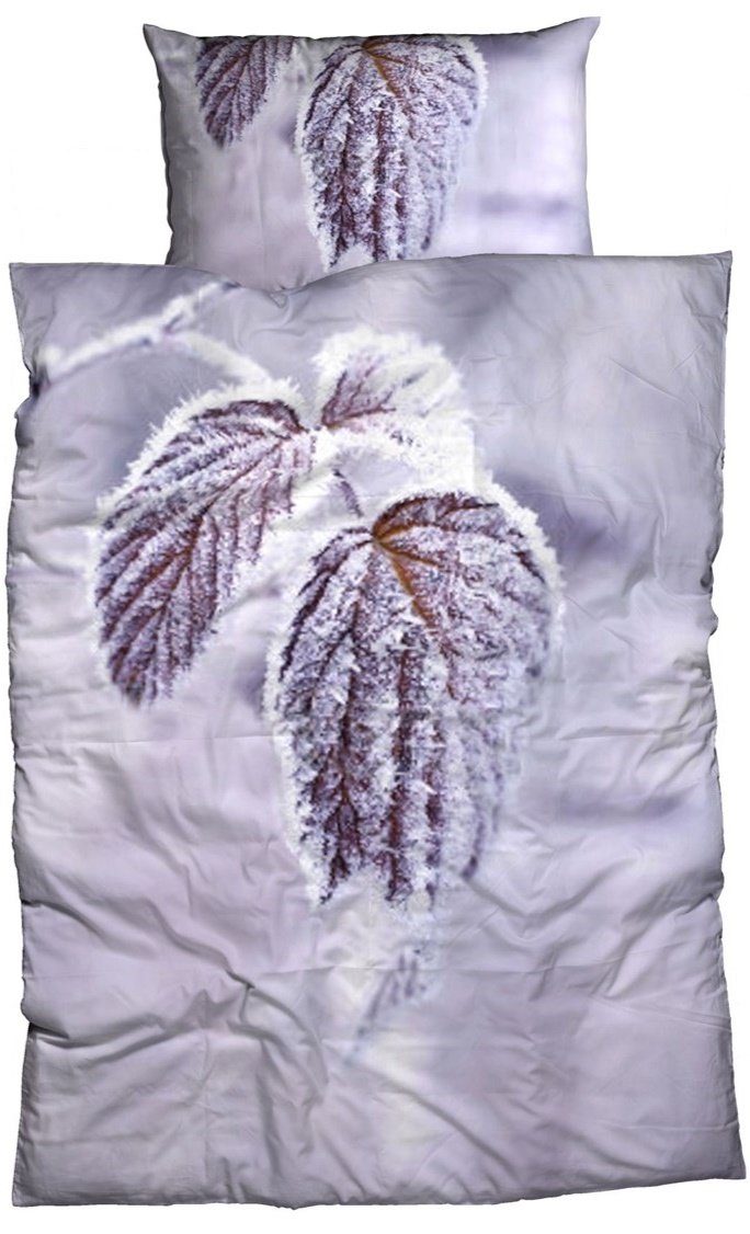 sister s. Bettwäsche Bettwäsche-Set FROSTY LEAVES reine Baumwolle Satin made in Europe, Satin, 2 teilig, anschmiegsam hautfreundlich gefrostete Blätter 155x220 cm + 80x80 cm