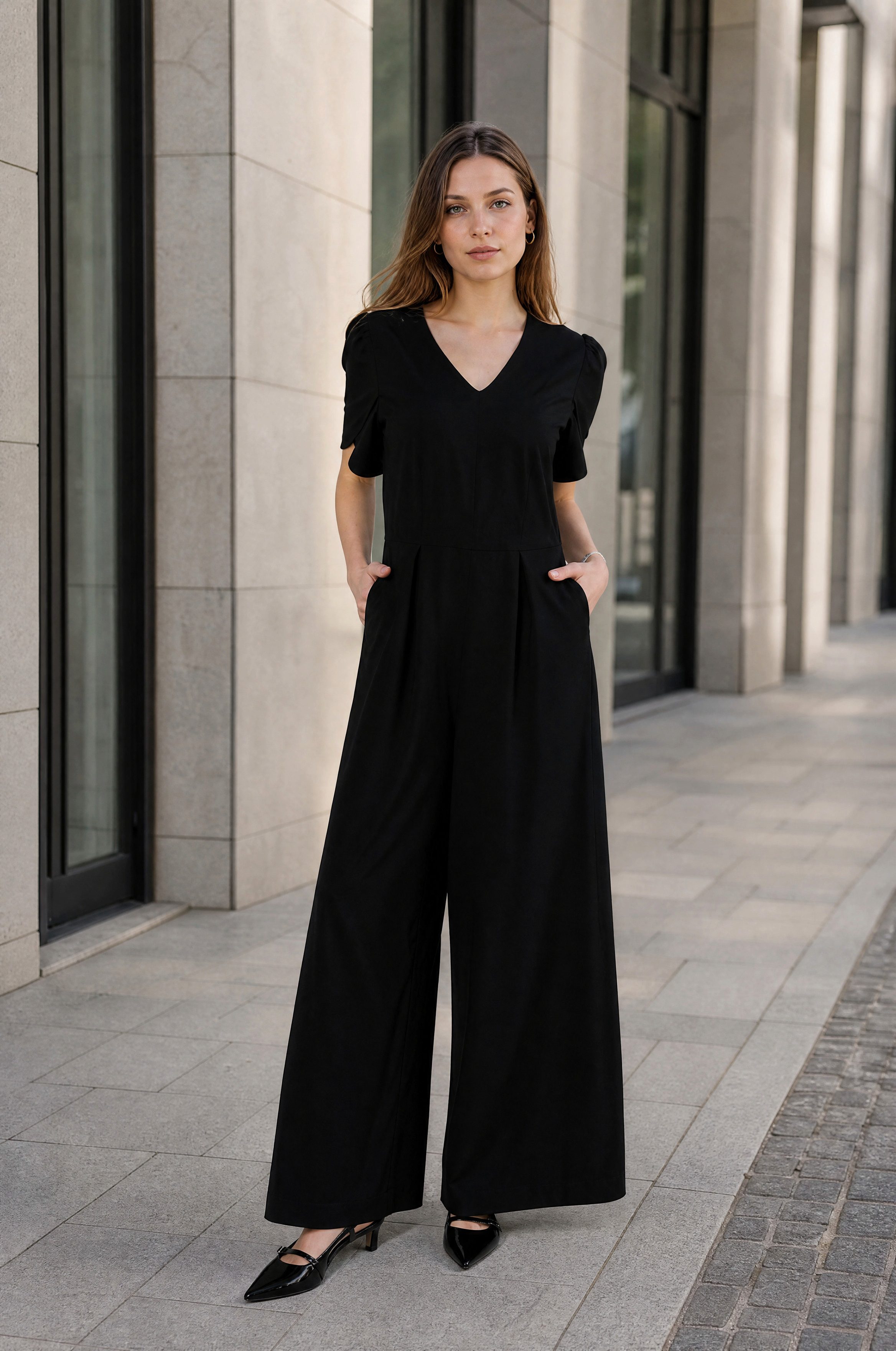 NADINE H Overall Viskose Jumpsuit elegant Schwarz ideal für Frühling mit V-Ausschnitt