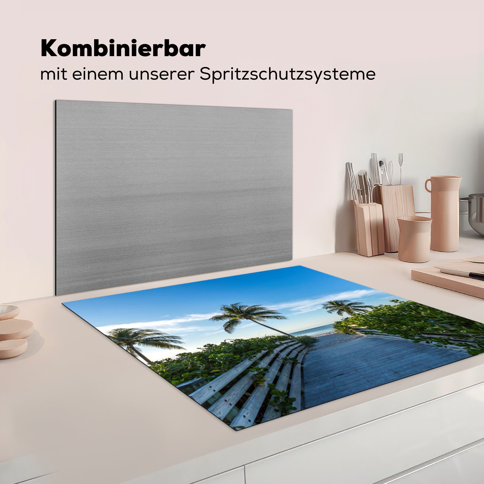 - 78x78 cm, Ceranfeldabdeckung, MuchoWow Florida küche tlg), Vinyl, Herdblende-/Abdeckplatte Grün, Arbeitsplatte für (1 - Brücke