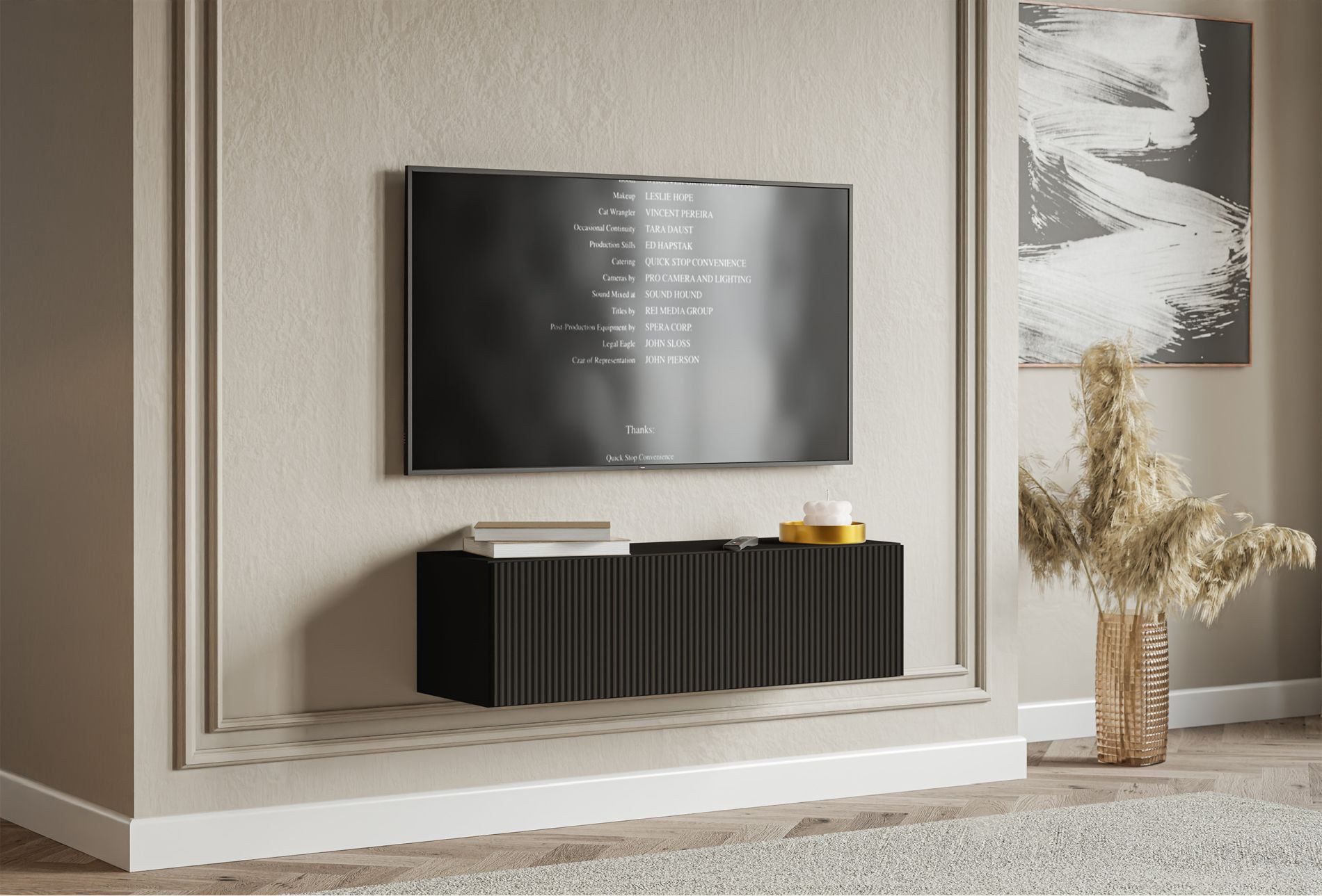 Selsey TV-Schrank VELDIO TV-Hängeboard mit Riffel-Optik, Schwebendes Design, 100 / 200 / 300 cm