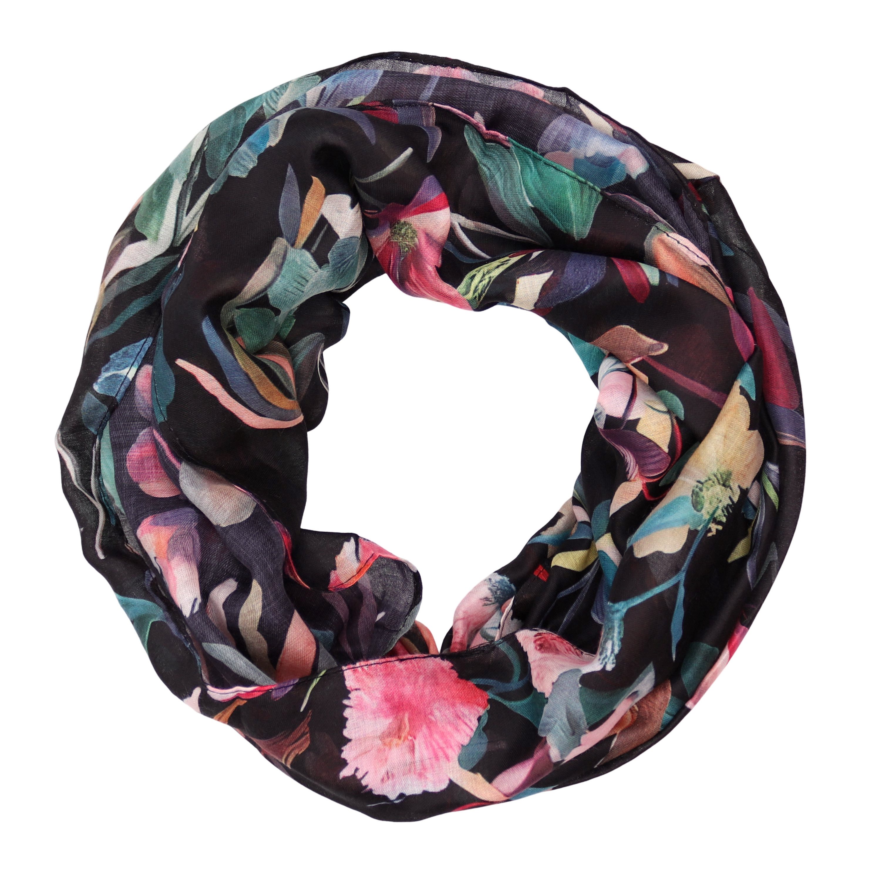 MIRROSI Loop Damen Schal Weich aus 100% Viskose Groß, Schlauchschal, Blumenmuster, (ca.60x80cm; zweimal um den Hals wickelbar), Damen Halstuch Stola ideal für Frühling,Sommer, Herbst oder Winter