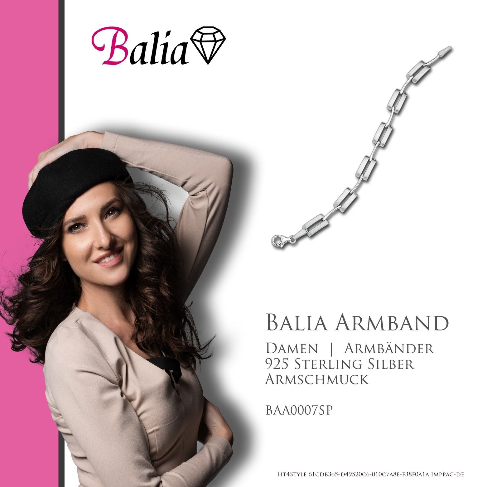 Silber, Balia Balia Damen Sterling Armband Damen für Silberarmband 925 (Kette) ca. glanz mattiert 18,8cm, silber Armband (Armband), Farbe: