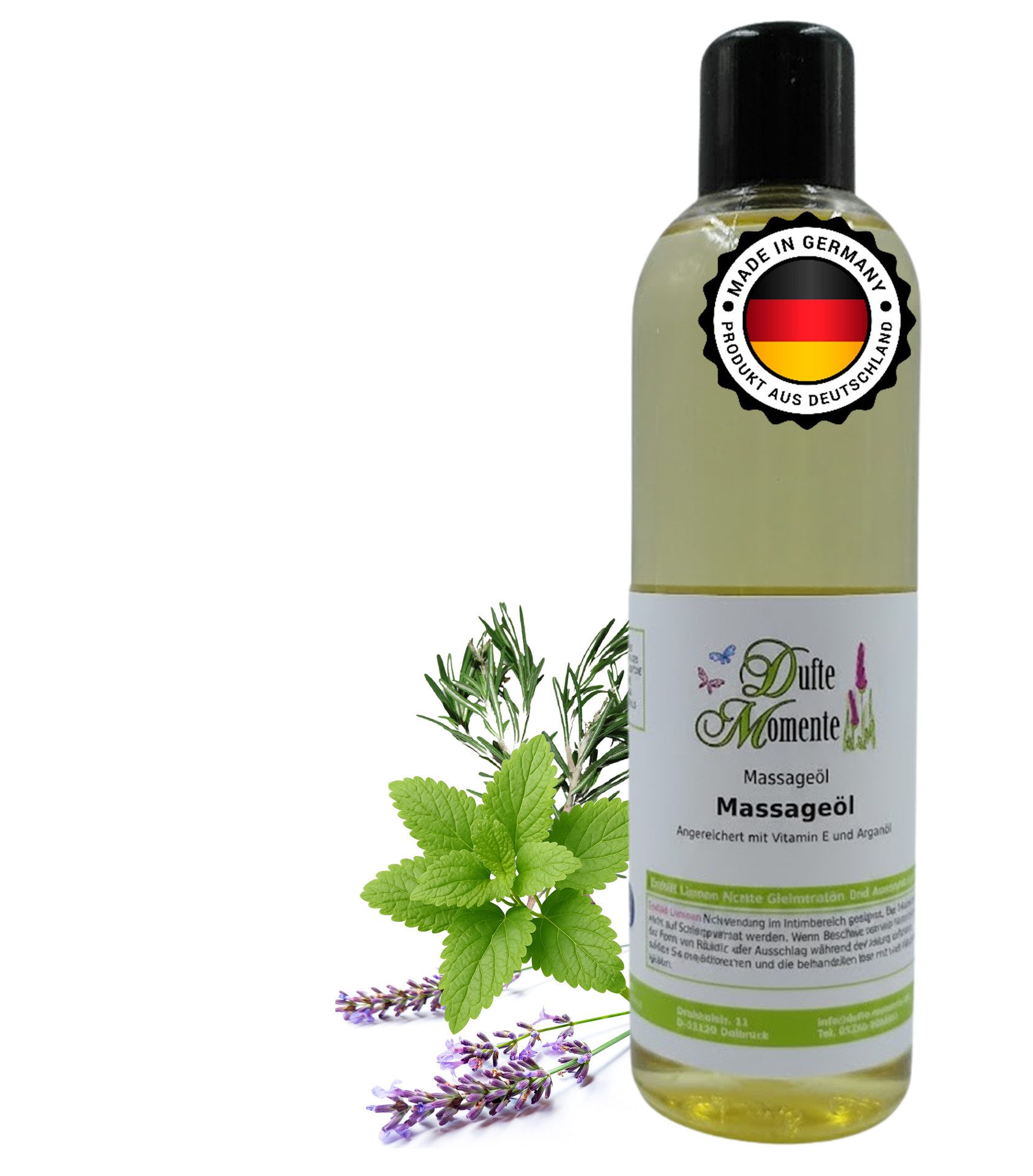 Dufte Momente Massageöl Schlaf ein (Lavendel, Melisse, Rosmarin) 250ml - 3L, Paraffinölbasis, vegan & ohne Tierversuche
