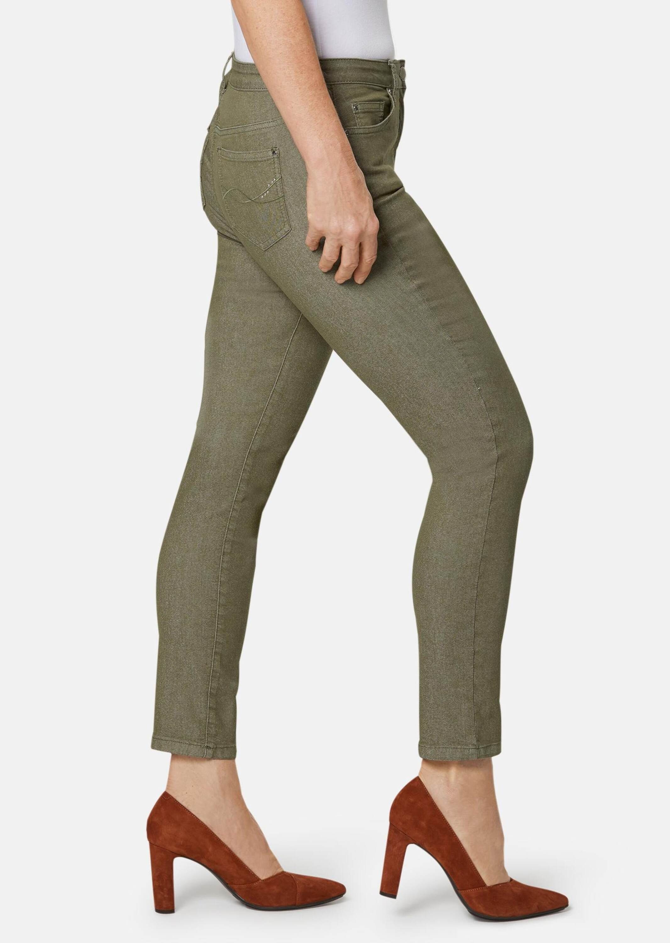 Qualität aus für volle Bewegungsfreiheit Bella superelastischer dunkelschilf Ohne GOLDNER 7/8-Caprijeans 7/8-Jeanshose