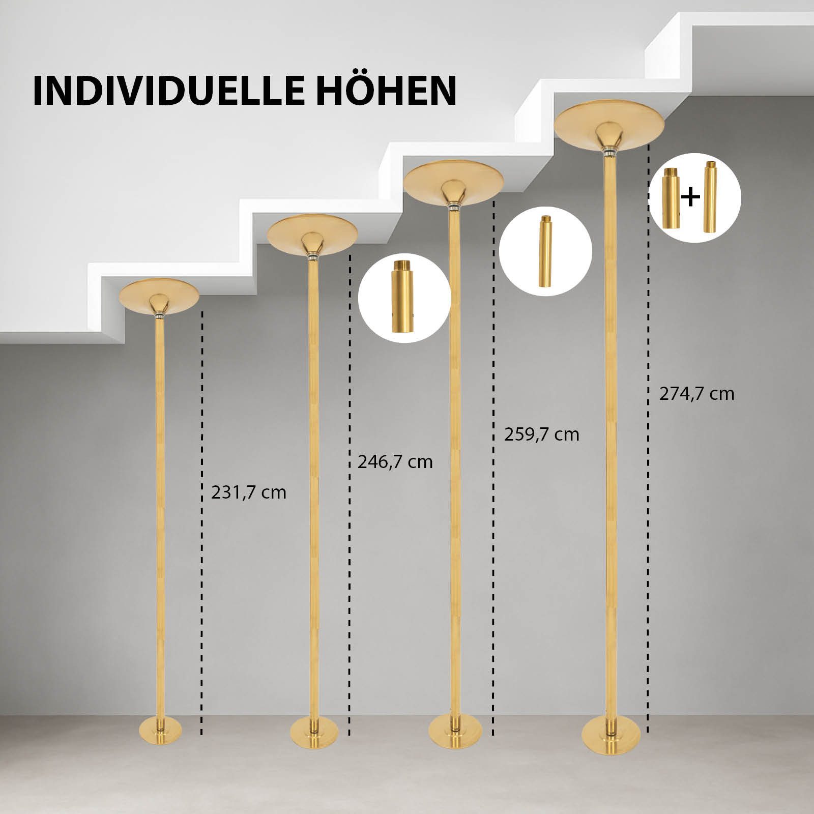 TRUTZHOLM Pole Dance Stange Tanzstange Gold Profi 231–274 cm Ø45 mm Static & Spinning, Höhenverstellbar, für Zuhause, Party, Club