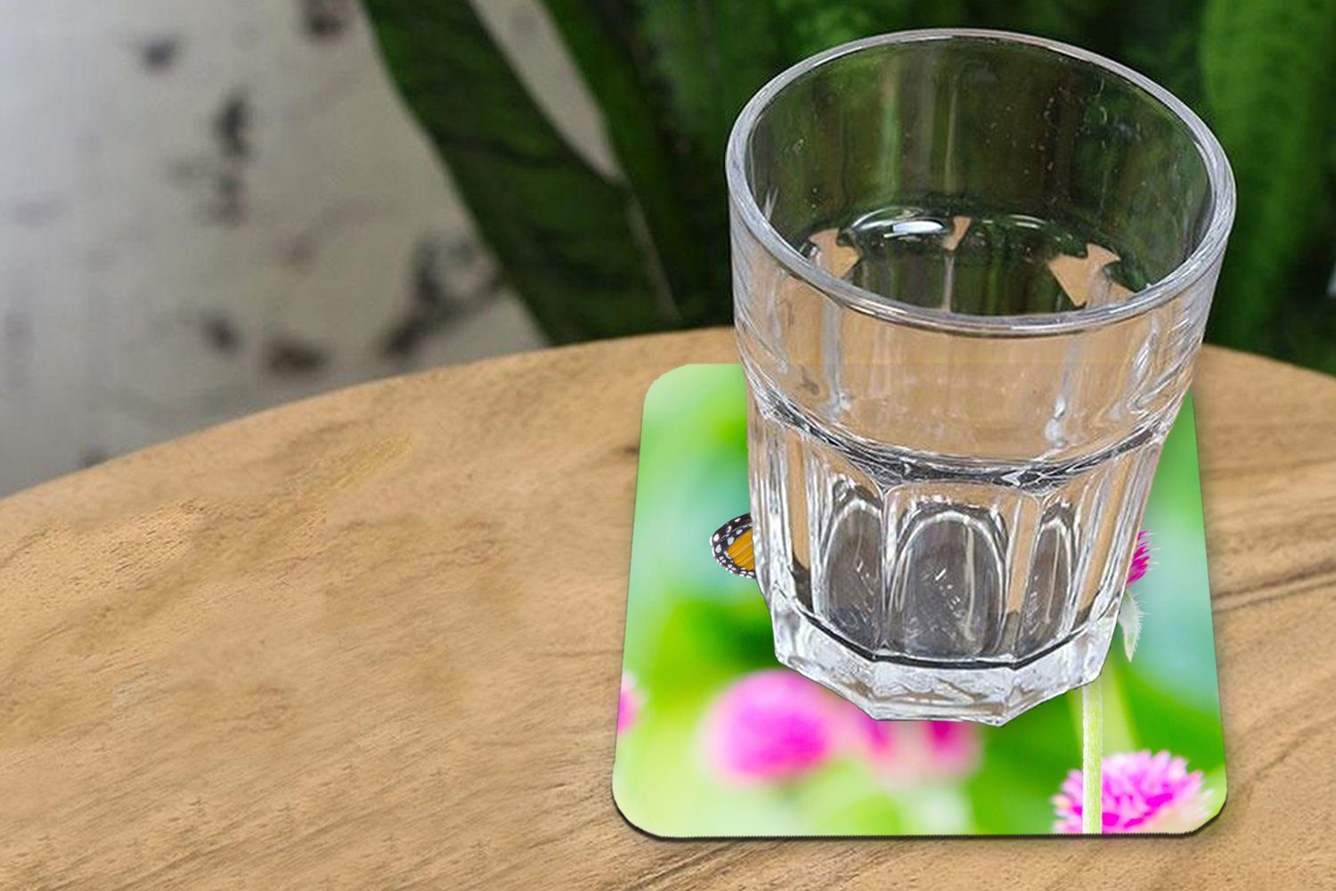 Tasse Zubehör Landleben - - für Distel Glasuntersetzer, Schmetterling 6-tlg., Tischuntersetzer, Korkuntersetzer, Untersetzer, - Blume, Gläser, Glasuntersetzer MuchoWow