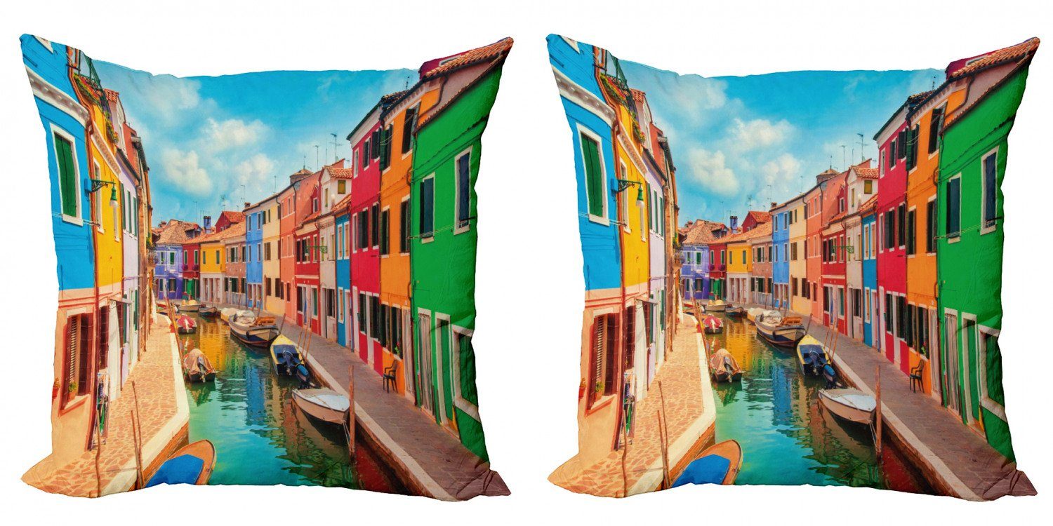 Kissenbezüge Modern Accent Doppelseitiger Digitaldruck, Abakuhaus (2 Stück), Venedig Bunte Gebäude Boote