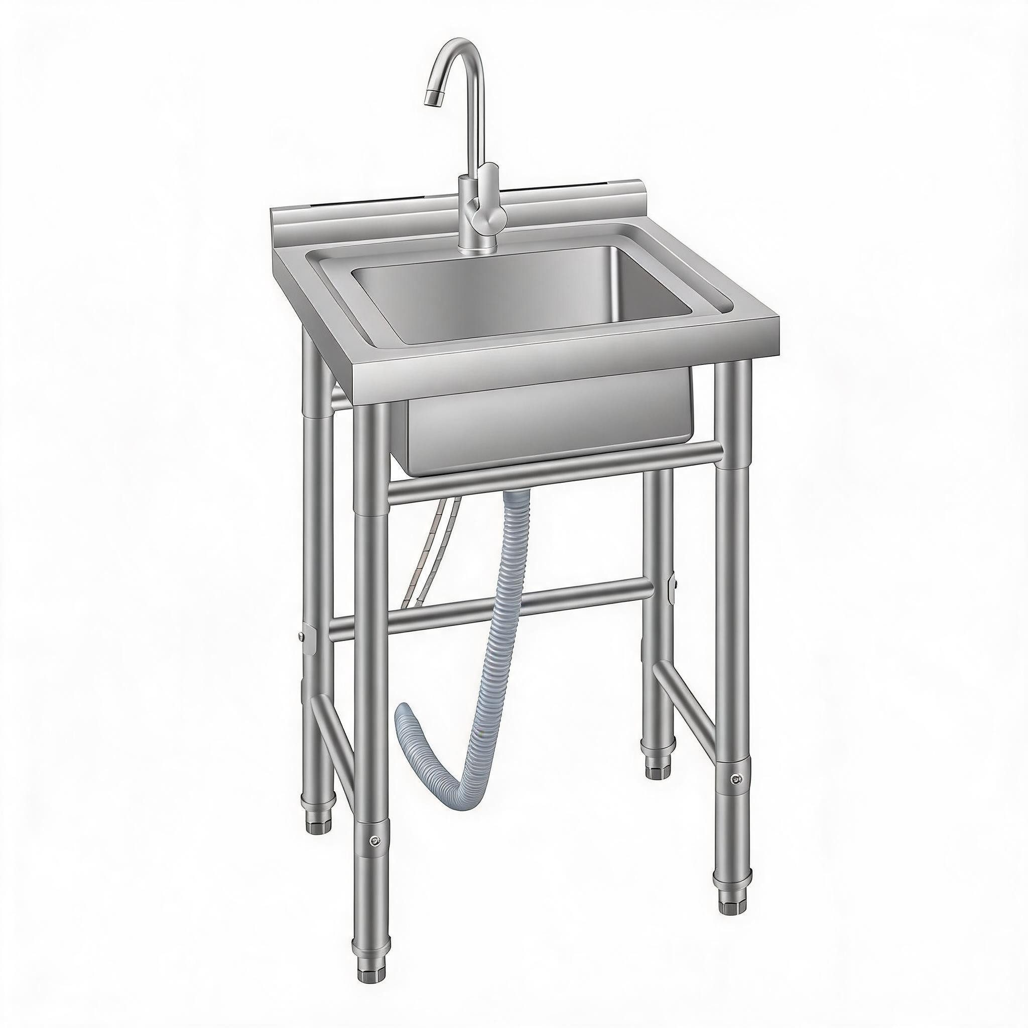 Küchenspüle Edelstahl-Standwaschbecken mit Kalt-/Warmwasserhahn tiefem Becken