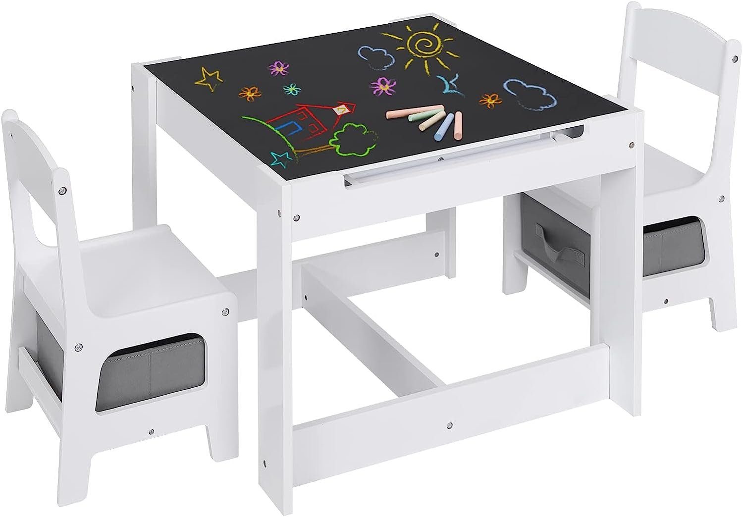 EUGAD Kindersitzgruppe, (3-tlg), mit Tafel und Papierrolle, Stauraum, Weiß günstig online kaufen