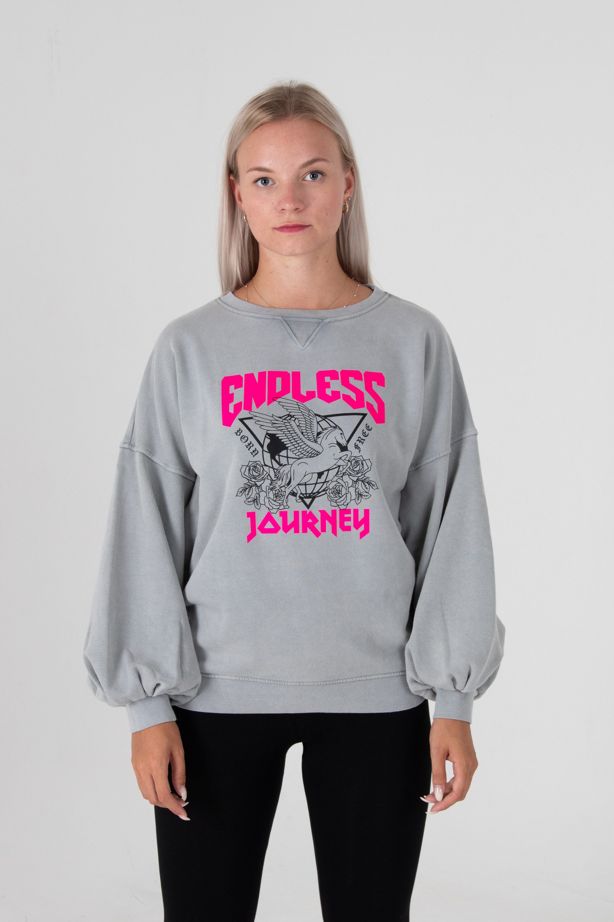 Be Famous Sweater Garment Dye Balloon Sleeve Endless (1-tlg., keine)
