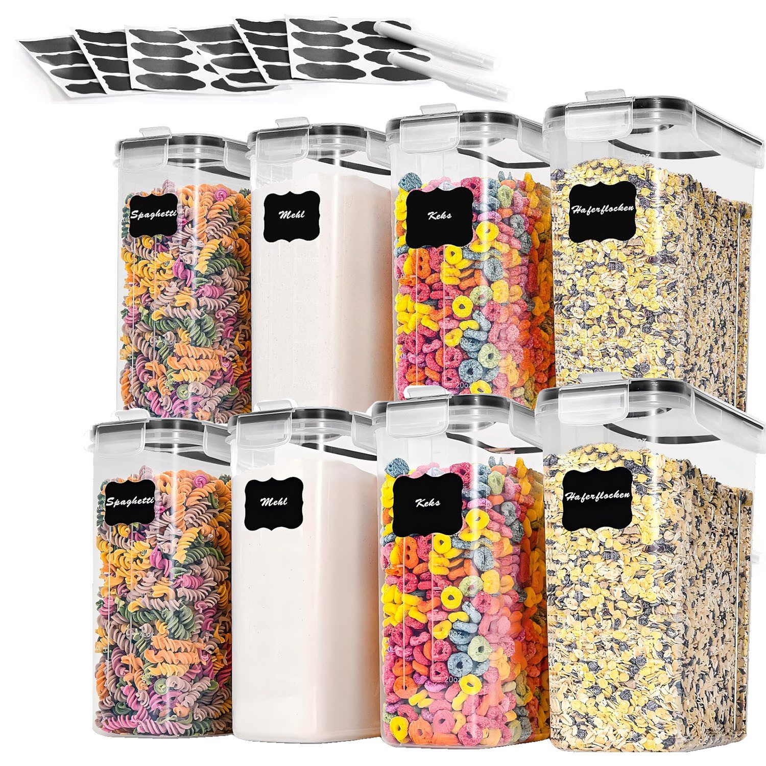 SURFOU Vorratsdose Vorratsdosen mit Deckel Luftdicht Küchen Organizer Frischhaltedosen 4L, (8er Set Spaghetti-Box, Müsli-Behälter, Getreidebehälter, Mehlbehälter, Zuckerdose, Keksdose, Vorratsdosen mit Deckel, luftdicht, BPA-frei, lebensmittelechtes Mater