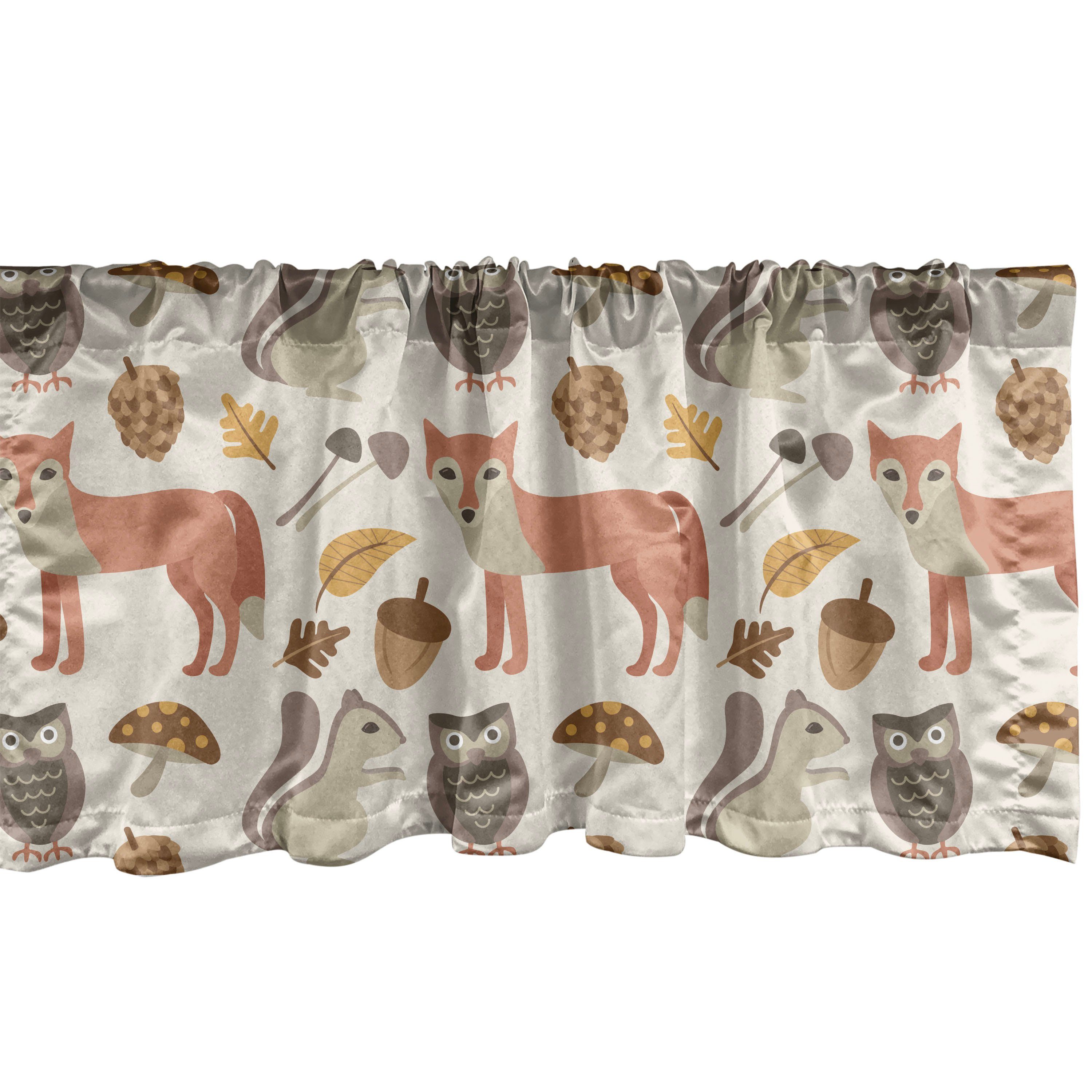 Scheibengardine Vorhang Volant für Küche Schlafzimmer Dekor mit Stangentasche, Abakuhaus, Microfaser, Tier Autumn Forest Fox Owl Blatt