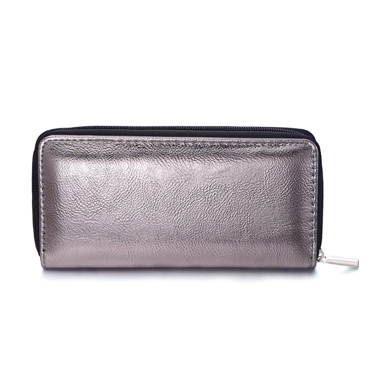DonDon Geldbörse Portemonnaie Geldbeutel weich 20 x 10 x 2,5 cm (Packung, 1-tlg), Geldbörse für Damen und Mädchen, Metallic-Look, mit Reißverschluss