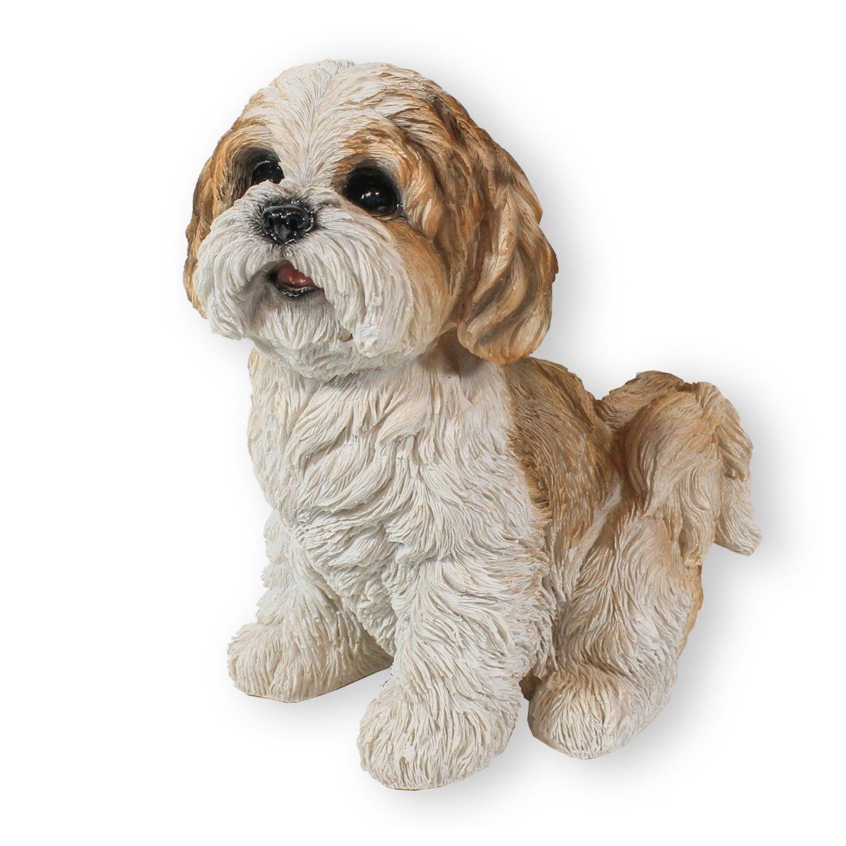 colourliving Tierfigur Hunde Figur Shih Tzu Welpe sitzend Tierfigur 22 cm, handbemalt, mit Filzplättchen, realistische Darstellung | Tierfiguren