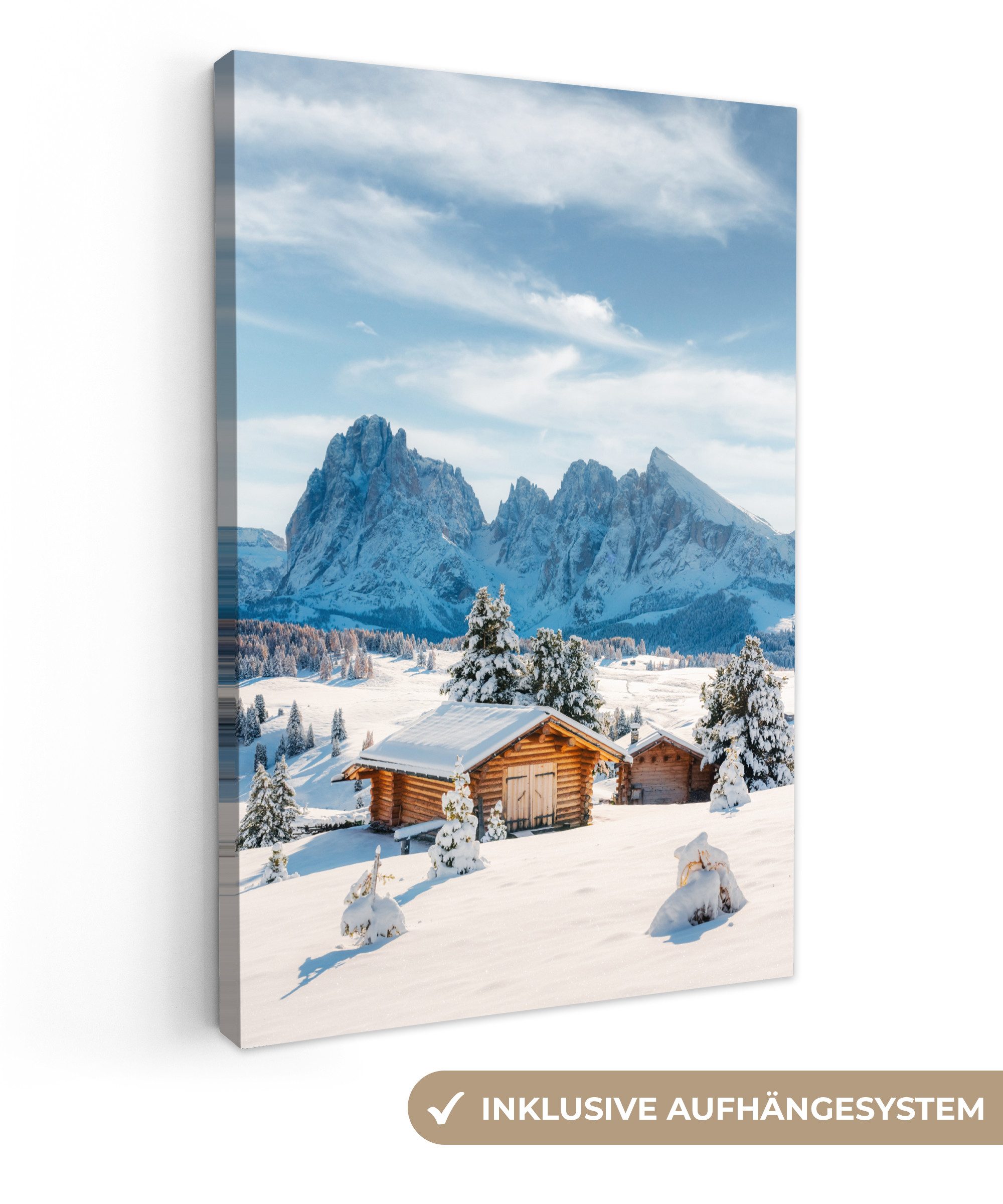 OneMillionCanvasses® Leinwandbild Winter - Hütte - Berge - Aussicht - Schne günstig online kaufen