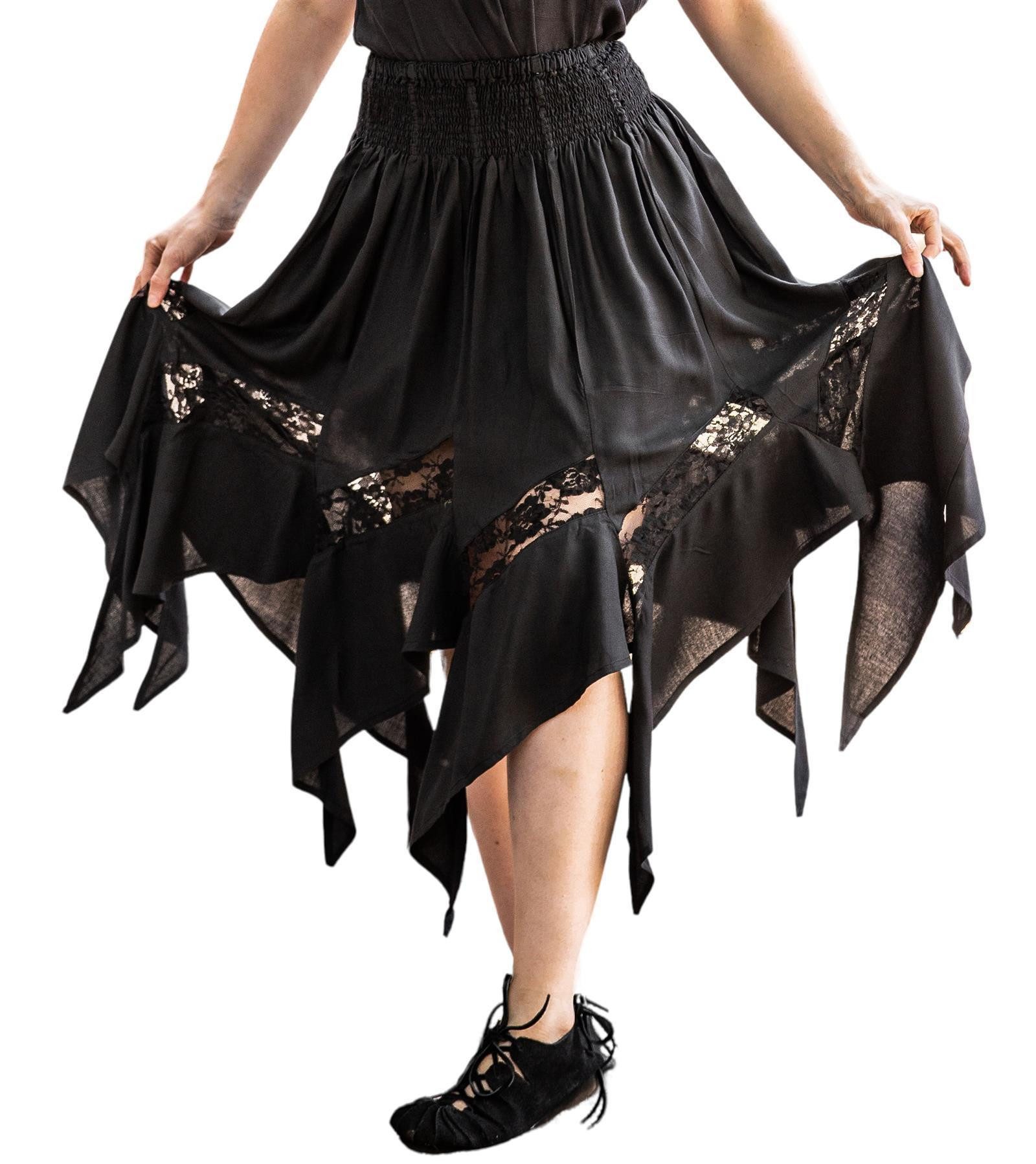 Leonardo Carbone Hexen-Kostüm Hexenrock "Selena" mit asymmetrischem Saum, zarte Spitzen-Einsätze, hoher elastischer Bund