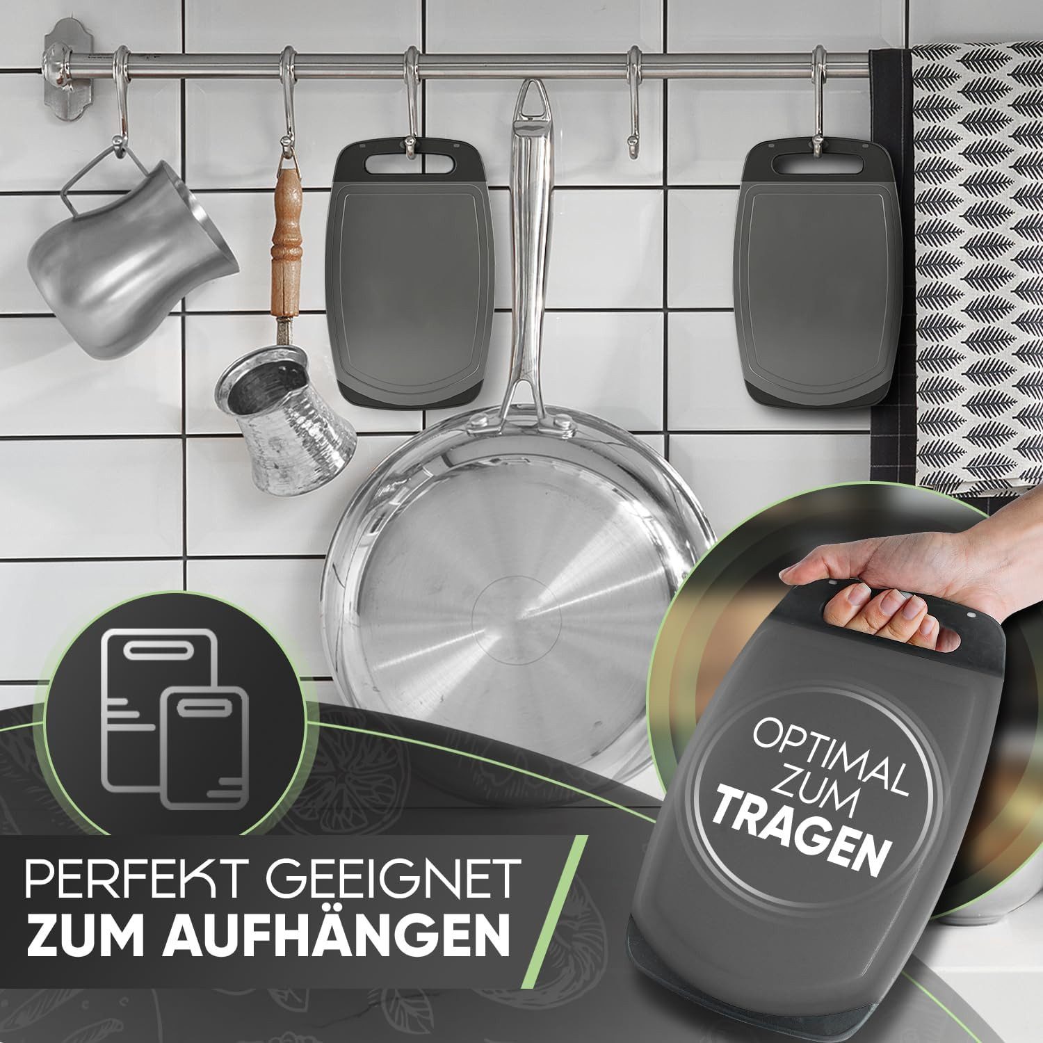 Loco Bird Frühstücksbrett Schneidebrett Kunststoff BPA freie - Brettchen 25x16cm, Cutting Board, (Hygienisches Brett für die Küche, 6-St., Vielseitiges Schneidbrett), Frühstücksbrettchen Spülmaschinenfest