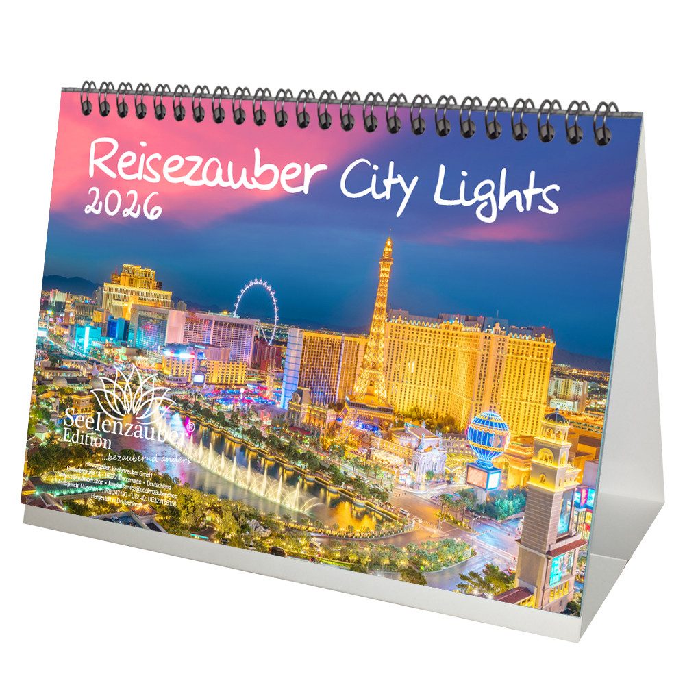 Seelenzauber Tischkalender Städtezauber City Lights DIN A5 Tischkalender für 2026 Nacht Städte