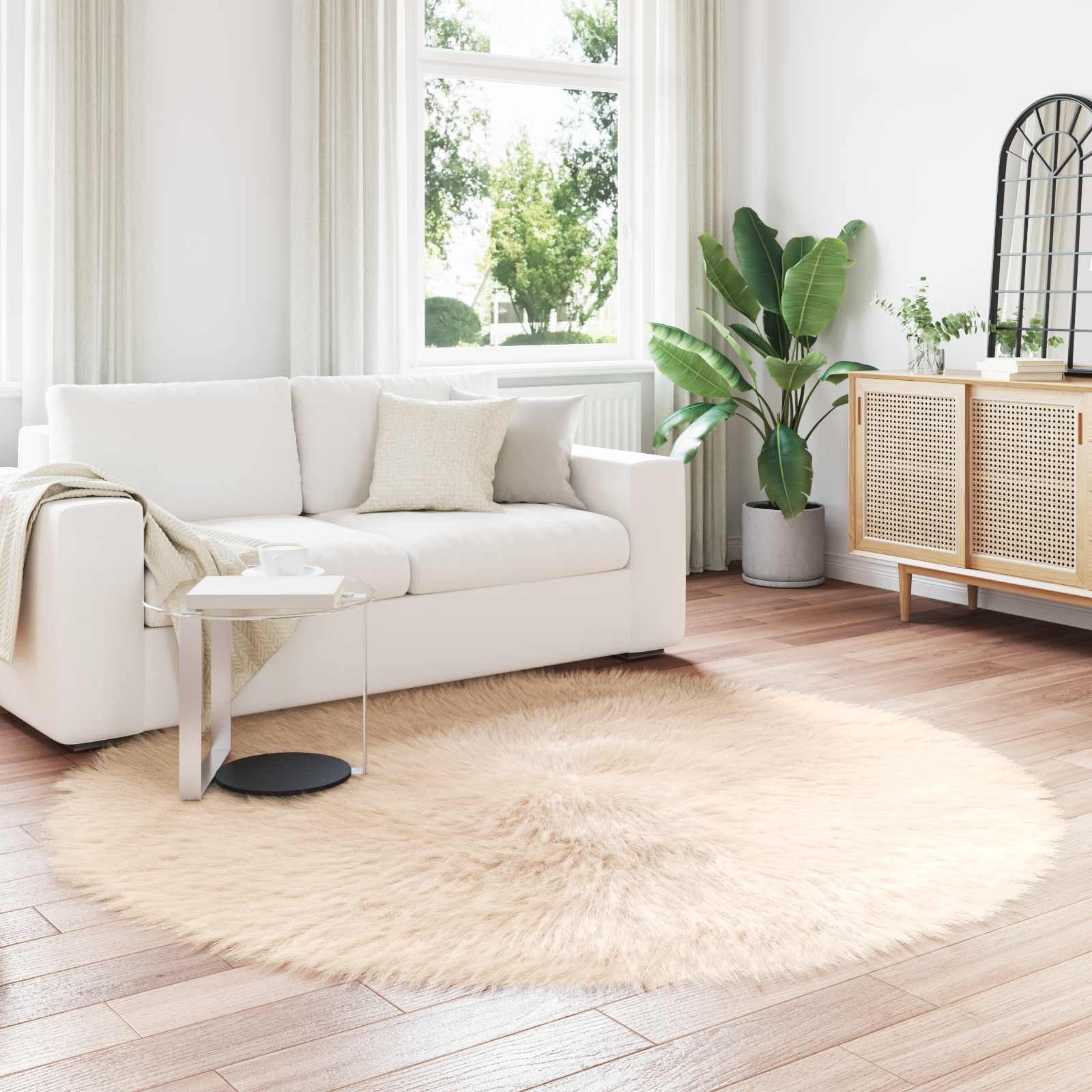 vidaXL Teppich Teppich aus Kunstschaffell TAFALLA Beige Ø 200 cm Polyester, Run