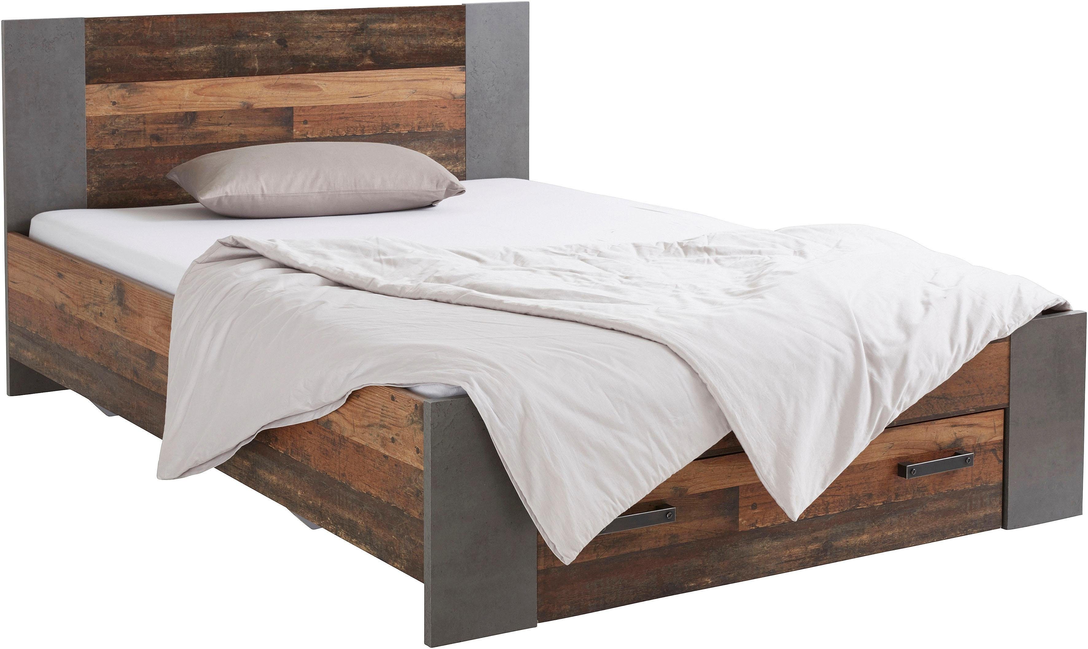 FORTE Bett Clif, Jugendbett, Belastbarkeit 120 KG, Schubkasten optional (Liegefläche 140cmx200cm), Industrial Design