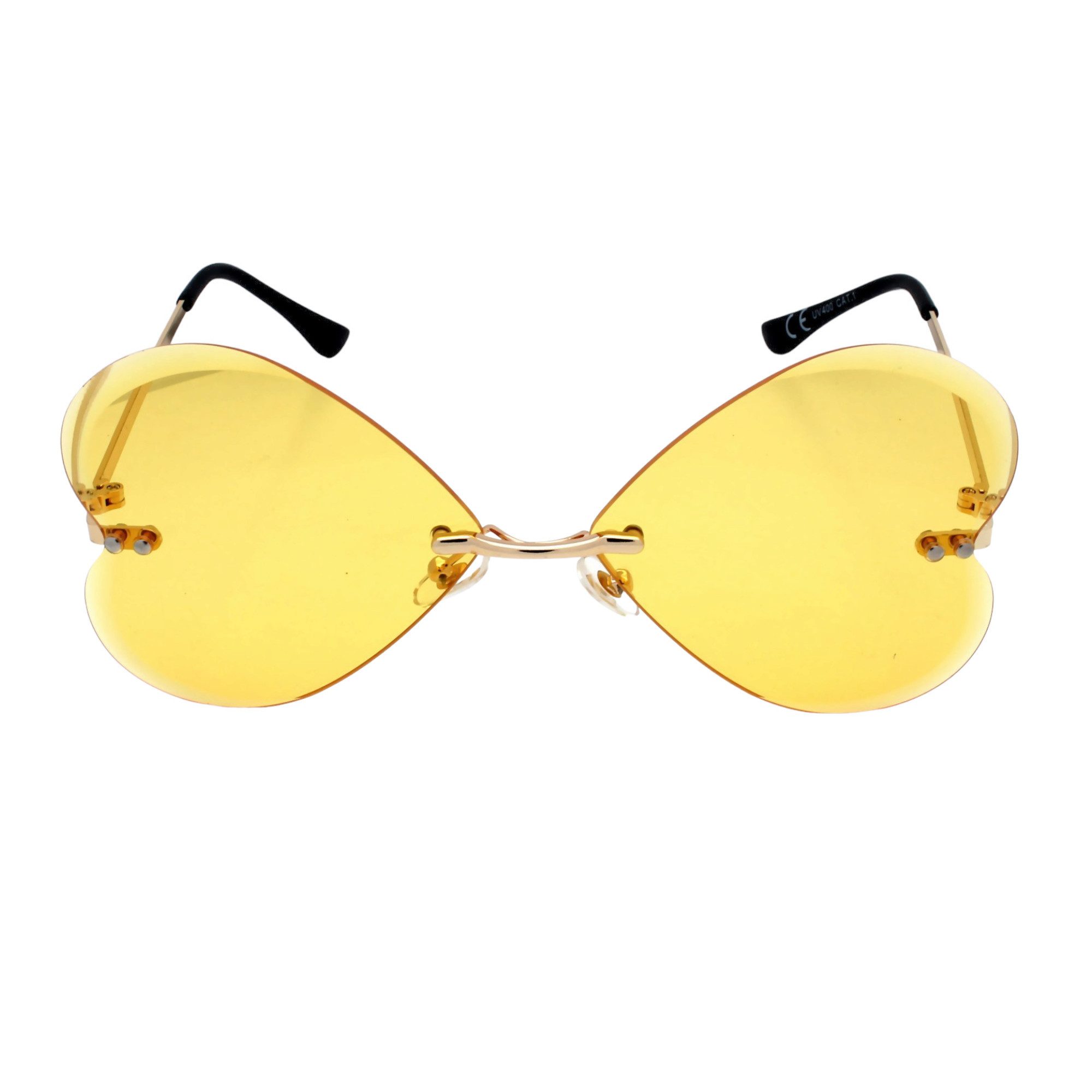 LUXXADA Sonnenbrille (Große Herzbrille Festivalbrille in Herz Form Rahmenlos) Gläser Getönt mit Facettenschliff Farben Gelb Lila Rosa
