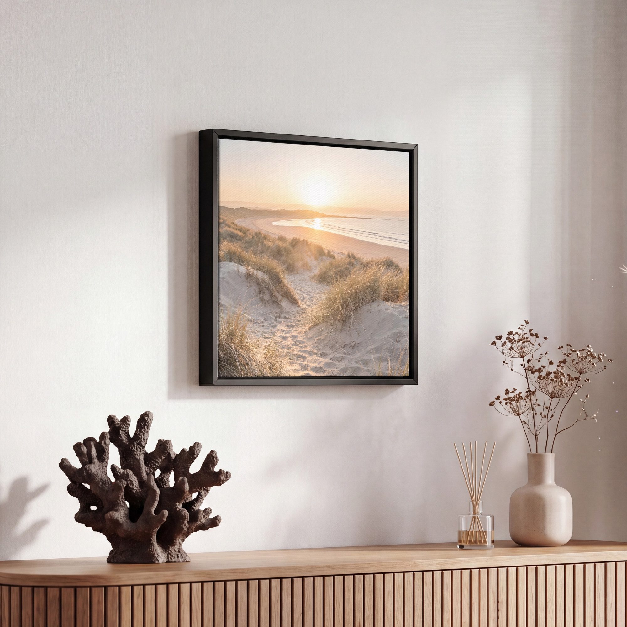 OneMillionCanvasses® Leinwandbild mit Rahmen - Dünen - Strand - Meer, Fotodruck (1 St), Leinwand Bilder Klein, Wand Dekoration Aesthetic 20x20cm – Bild 5 von 5