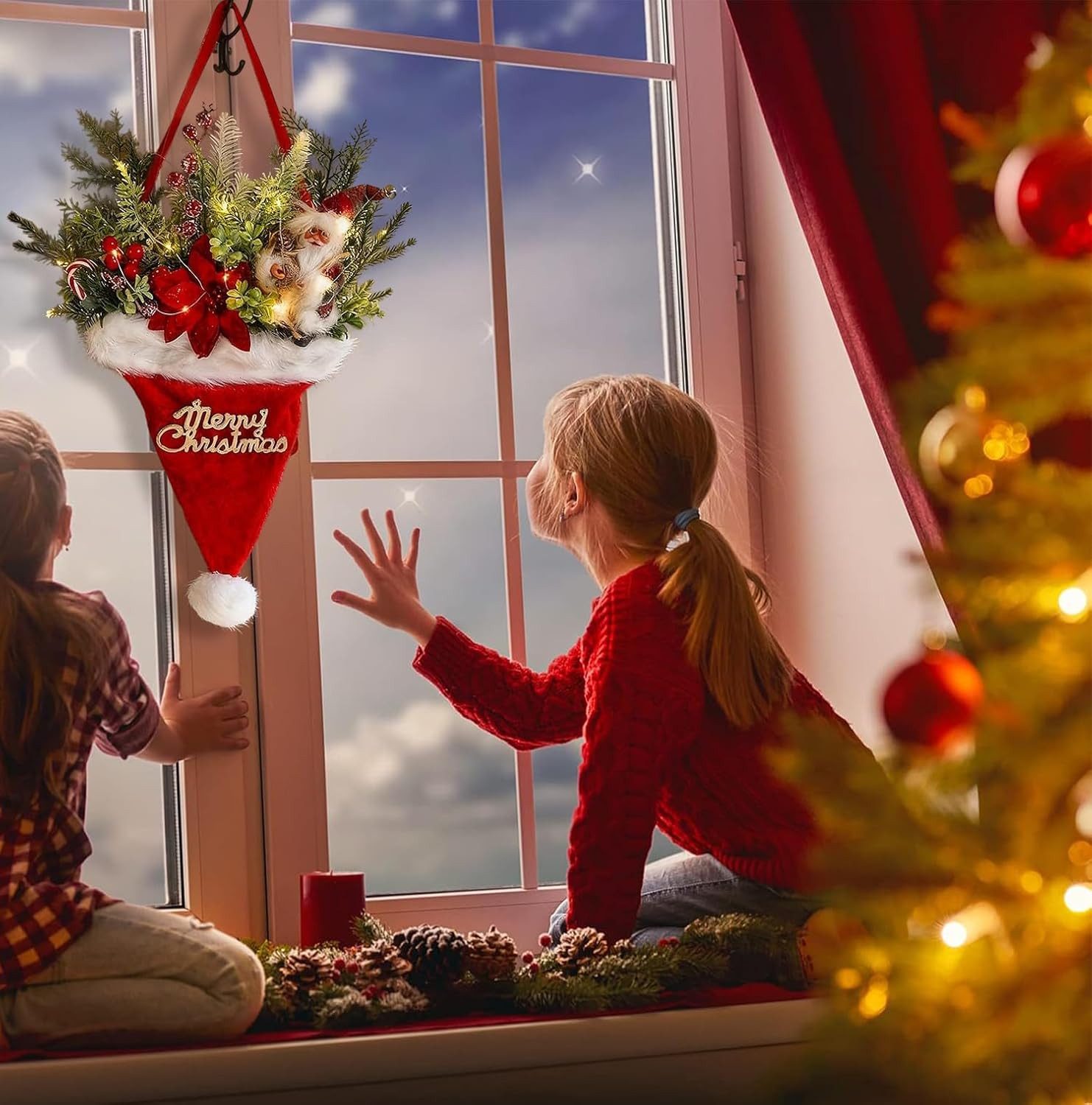 Kunstkranz Türkranz Weihnachten, Hängende Weihnachtsdeko, Sorvyzxn, Weihnachtstürkranz für Haustür, Fenster, Wand Hängende Deko – Bild 5 von 5