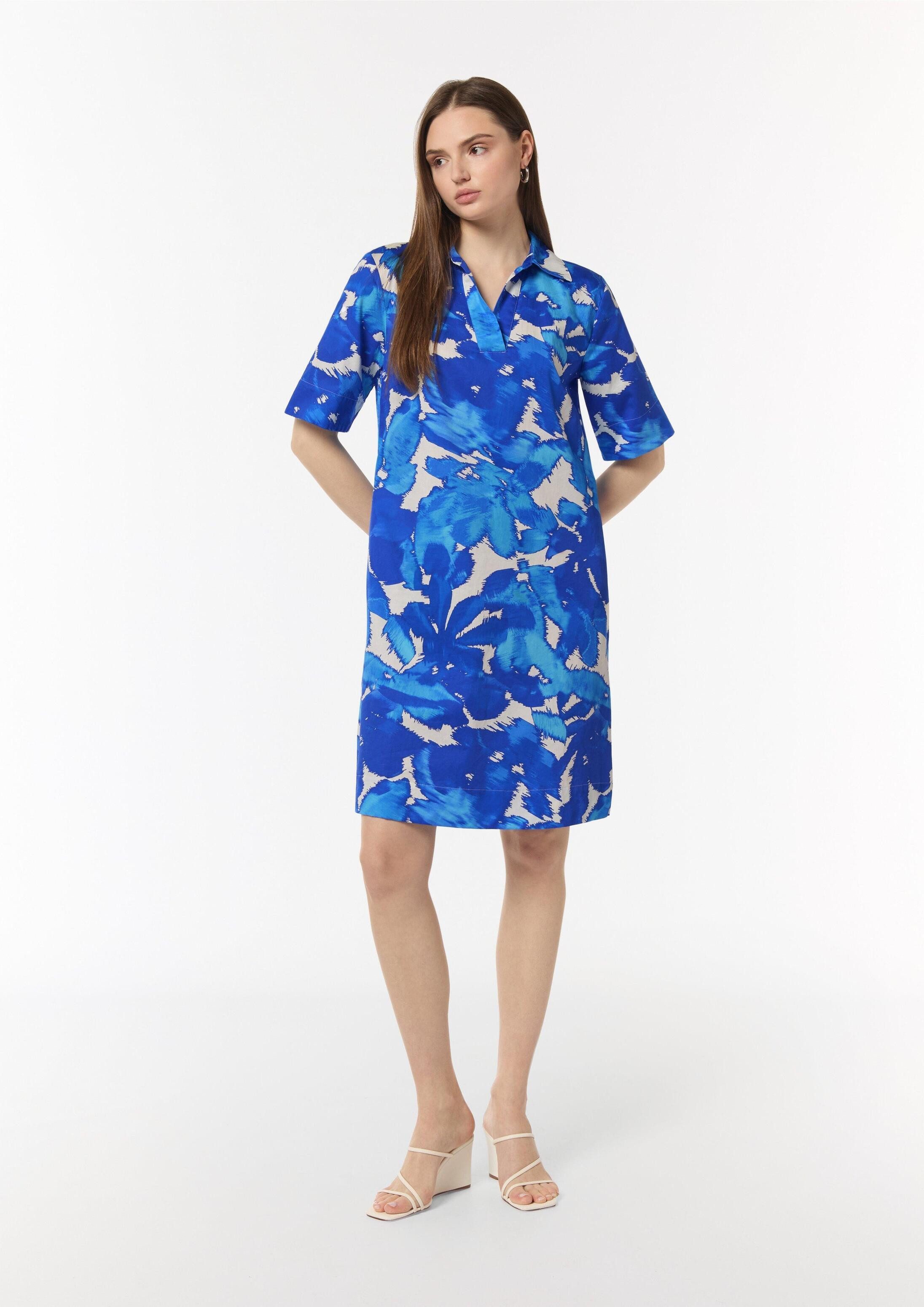 comma Minikleid Kleid Baumwoll-Kleid mit Hemdkragen und All-over-Print