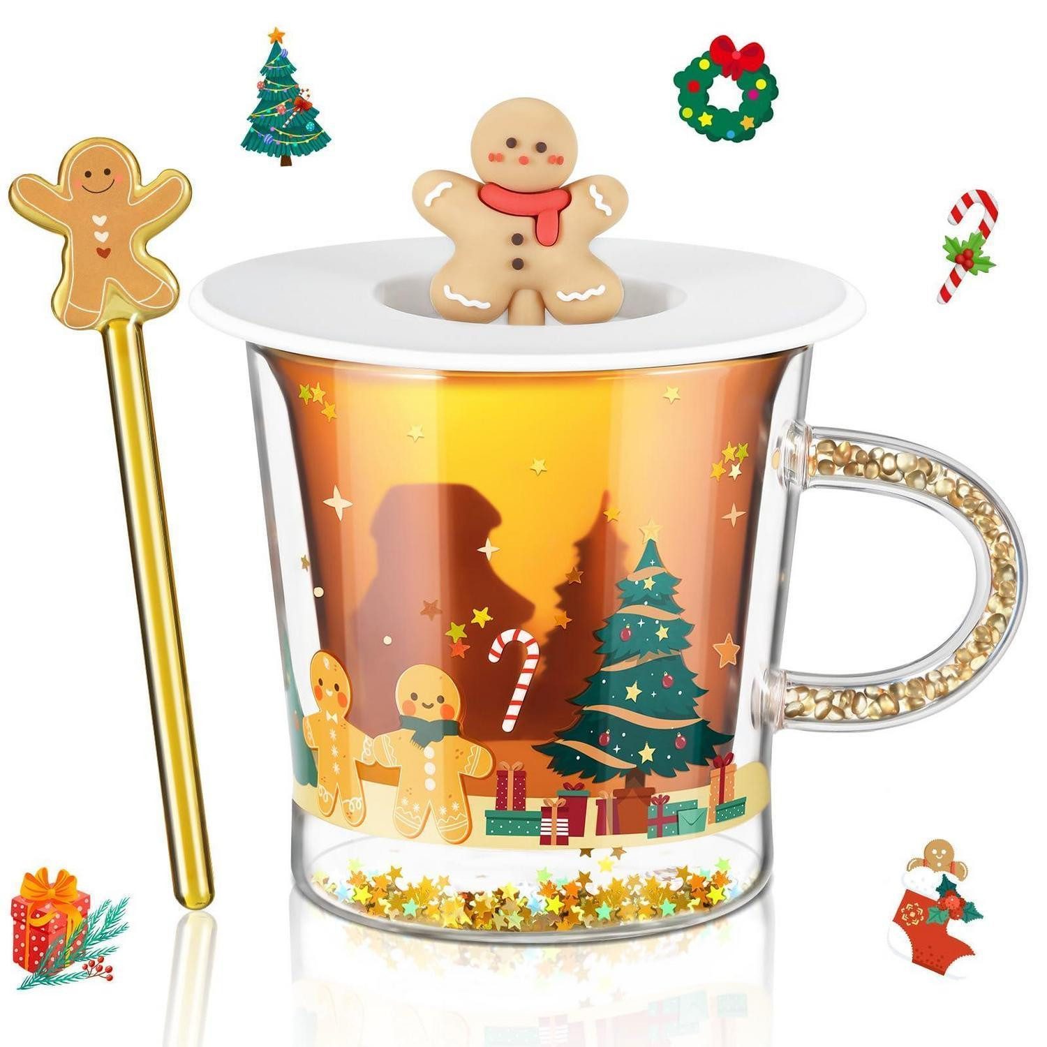 LuxusKollektion Latte-Macchiato-Glas Weihnachtsbaum Tasse doppelwandig 260ml, Glas