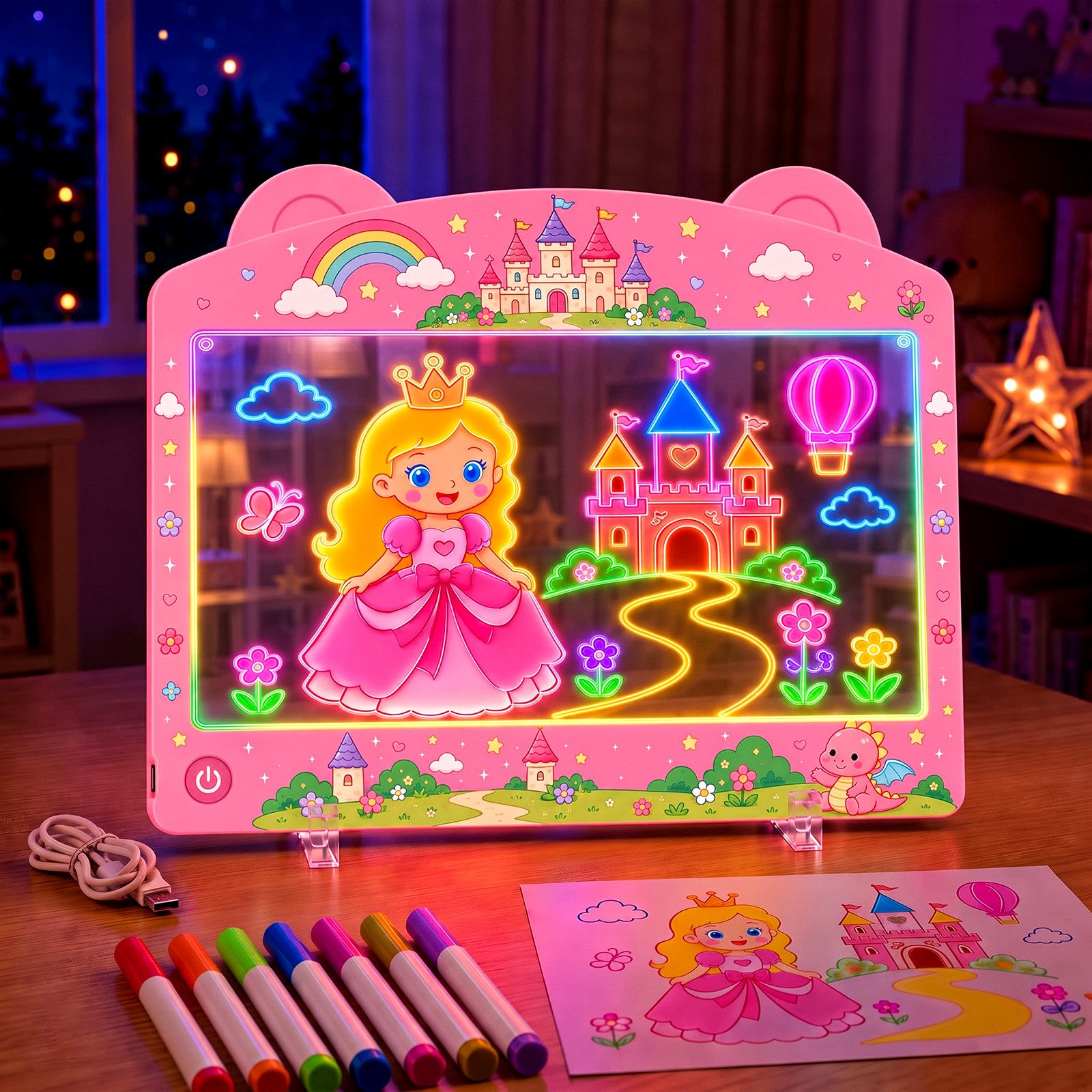 ANYSUN Zaubertafel LED Zeichenbrett Kinder mit weicher Silikonhülle, (Set, 1-tlg., 30 x 20 cm Wiederaufladbare Leuchttafel mit 10 Lichtmodi), Kreatives Lernspielzeug Weihnachtsgeschenk für Mädchen Jungen 4–8 J.